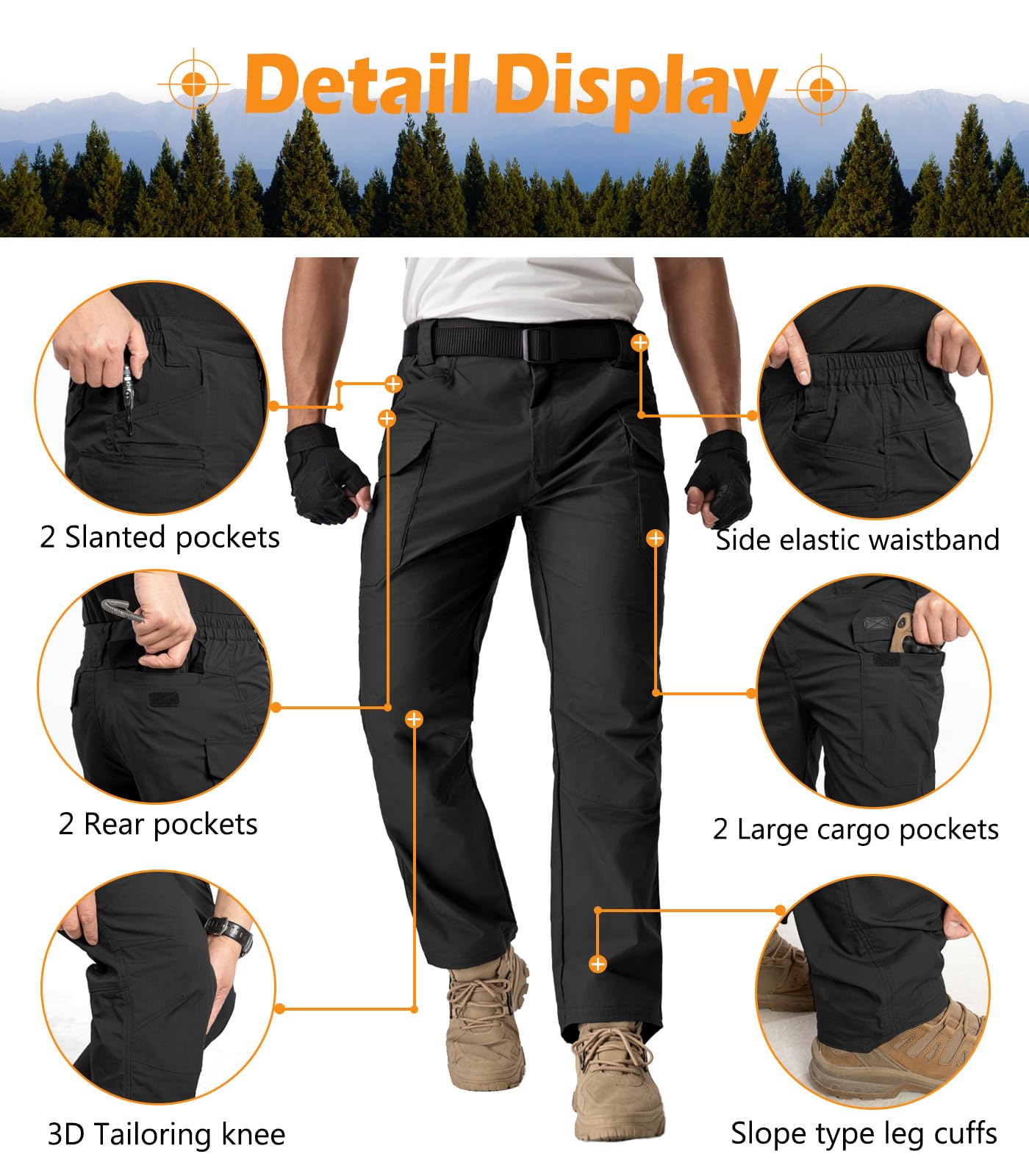 NAVEKULL Men's Tactical Cargo Pants - Ripstop Stretch Work Pants with Water Resistant Technology for Outdoor, Hiking, EDC & Everyday Wear - Durable Flex Pants for Adventure & Work