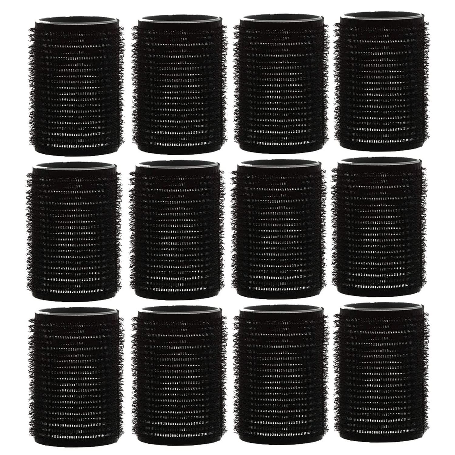AKH® Self Grip Hair Rollers - 12 Pack Large 30mm Black Curling Rollers for Short & Long Hair - Salon Quality Styling Tools for Waves & Curls - Unisex Hair Curlers for Men, Women & Kids - Perfect for Home Styling, Salon Use & Special Occasions