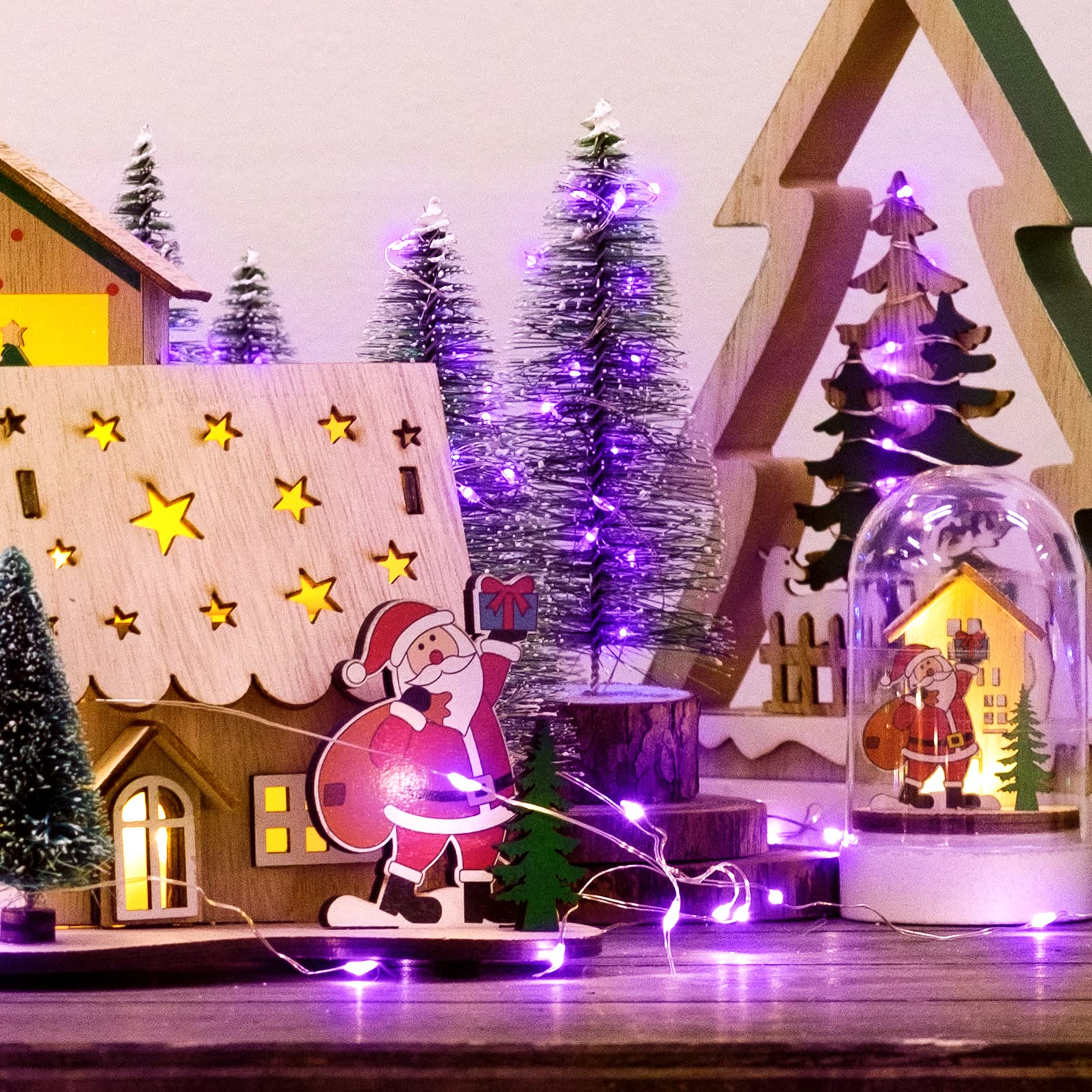 JMEXSUSS 4 Pack 50 LED Christmas Fairy Lights - 16.1ft Purple Battery Operated String Lights for Indoor Outdoor Decor - Waterproof Mini Lights for Bedroom, Party, Halloween, Christmas Tree & Holiday Decorations