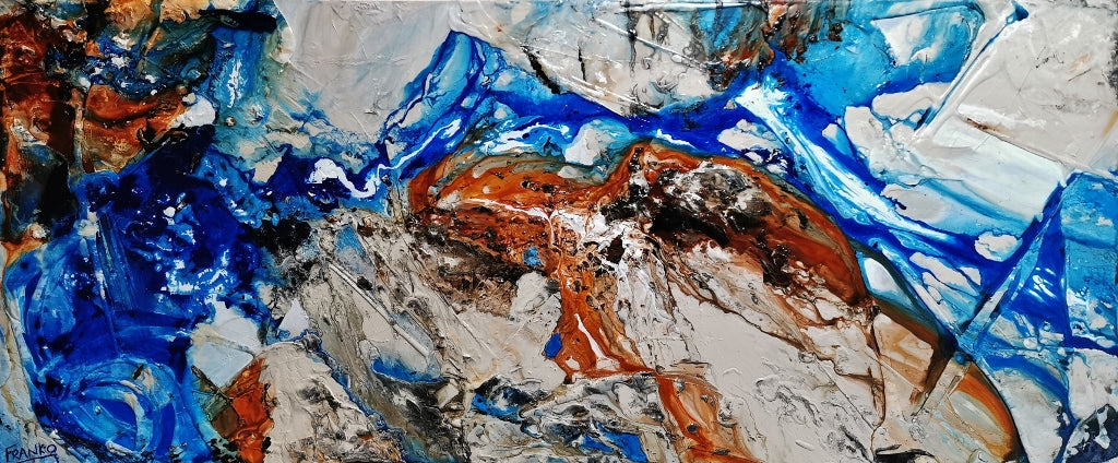 Rare Outback 240cm x 100cm Blue Cream Textured Abstract Canvas Art - Perfect for Living Room Wall Decor & Modern Home Office