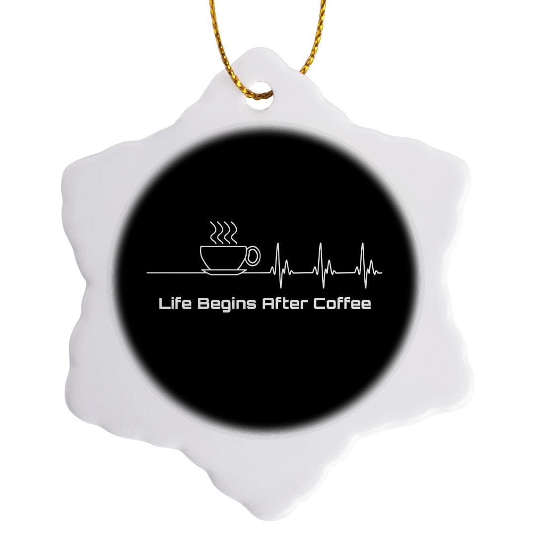 3 Inch Snowflake Porcelain Christmas Ornament - Funny Coffee Lover Design with 