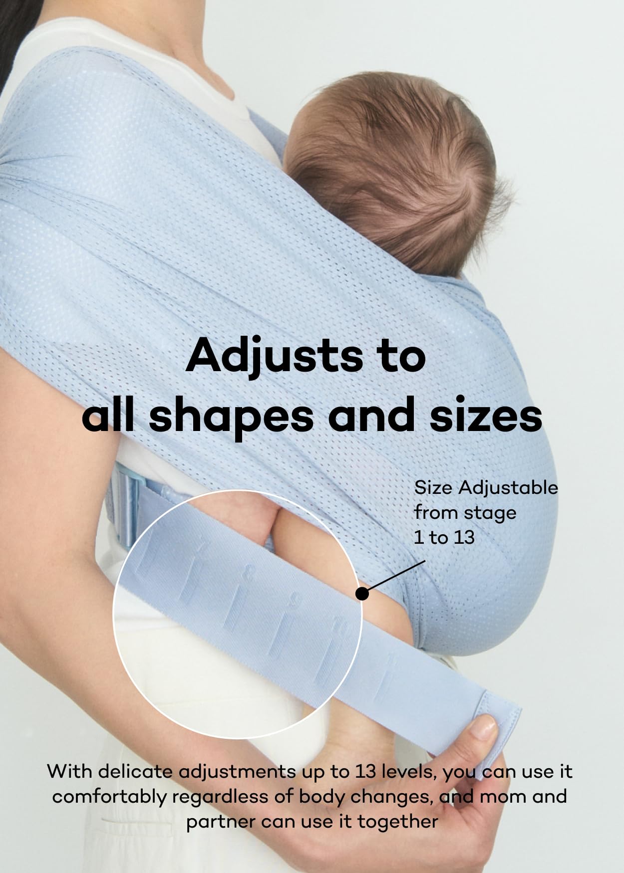 Konny Premium Baby Carrier Flex AirMesh - Adjustable & Breathable Infant Sling for Newborns to 44 lbs (M-4XL) - Pale Blue | Perfect for Summer, Travel, Hiking & Everyday Use with Baby