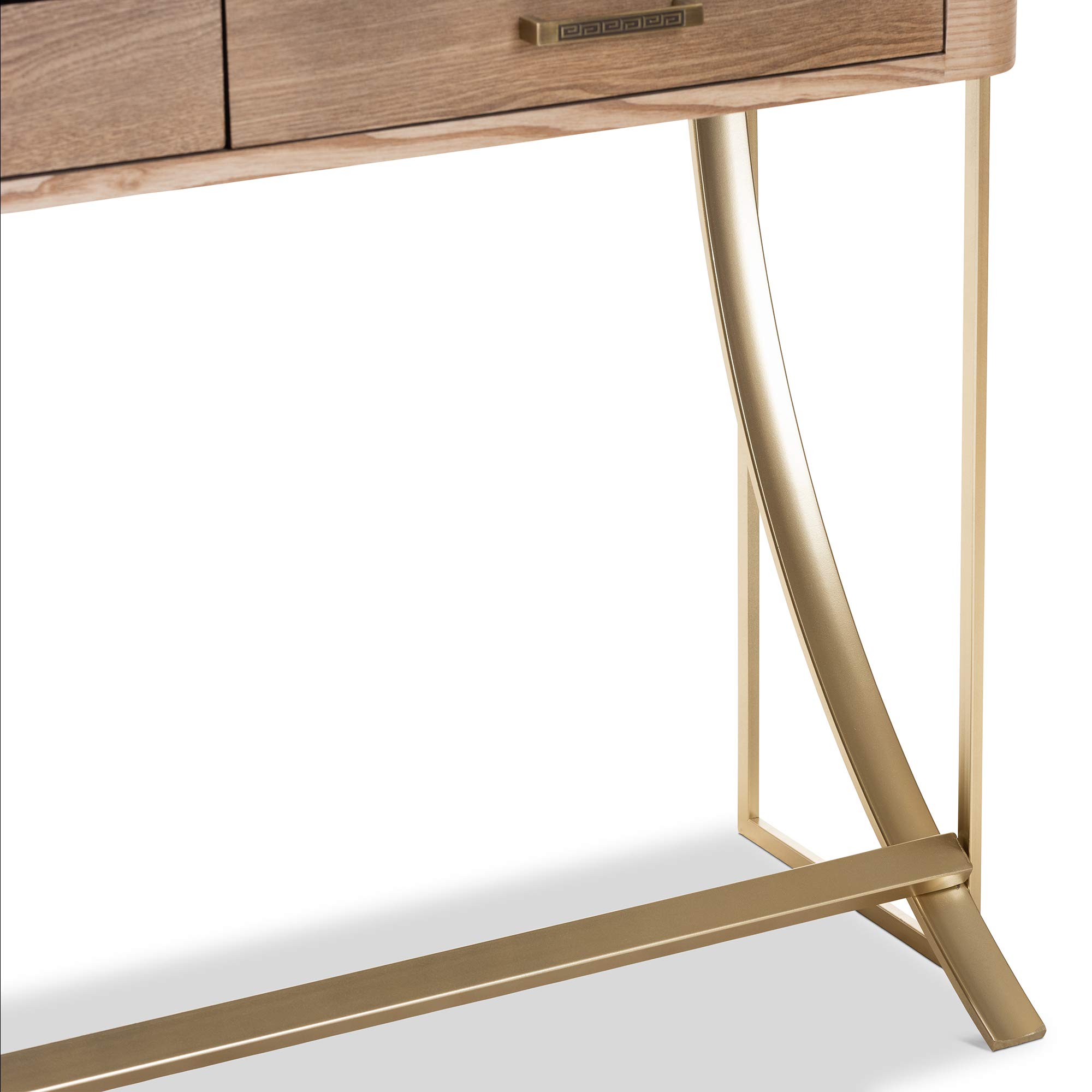 Baxton Studio Modern Console Table - Natural Brown & Gold Finish - Entryway Sofa Table for Living Room, Hallway, or Bedroom Decor