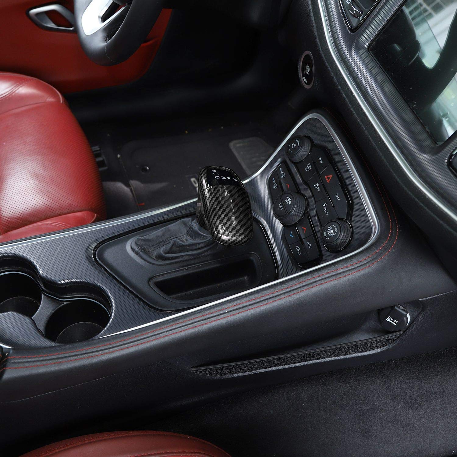 ABS Carbon Fiber Gear Shift Knob Cover for Dodge Challenger (2015-2025), Charger (2018-2025), Durango (2018-2025) - 3pc Interior Accessories Set - Upgrade Your Ride with Premium Style & Grip for Daily Driving & Car Shows