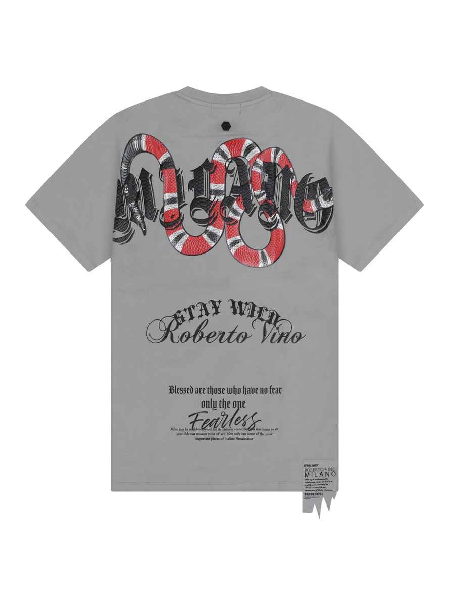 Roberto Vino Wild Snake Graphic T-Shirt for Men - Stylish Gray Tee for Casual Wear, Street Fashion & Everyday Outfits