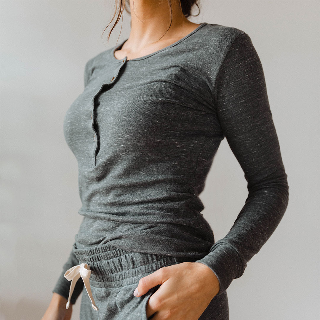 Cozy Cabin Fever Henley Shirt for Men - Soft Heather Grey Cotton Blend - Perfect for Casual Wear & Outdoor Adventures