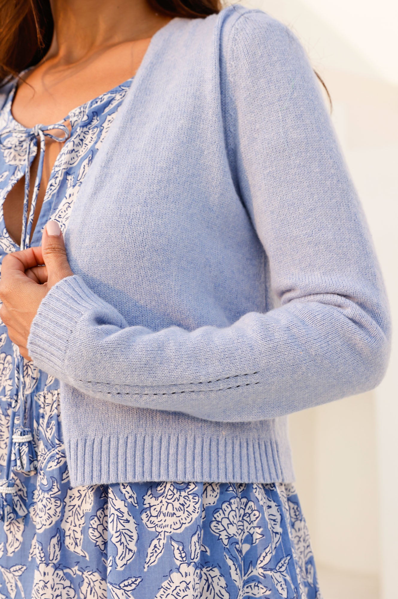 Premium Merino Wool Edge-to-Edge Cardigan for Women - Soft Blue Knit Sweater | Perfect for Office, Travel & Casual Wear