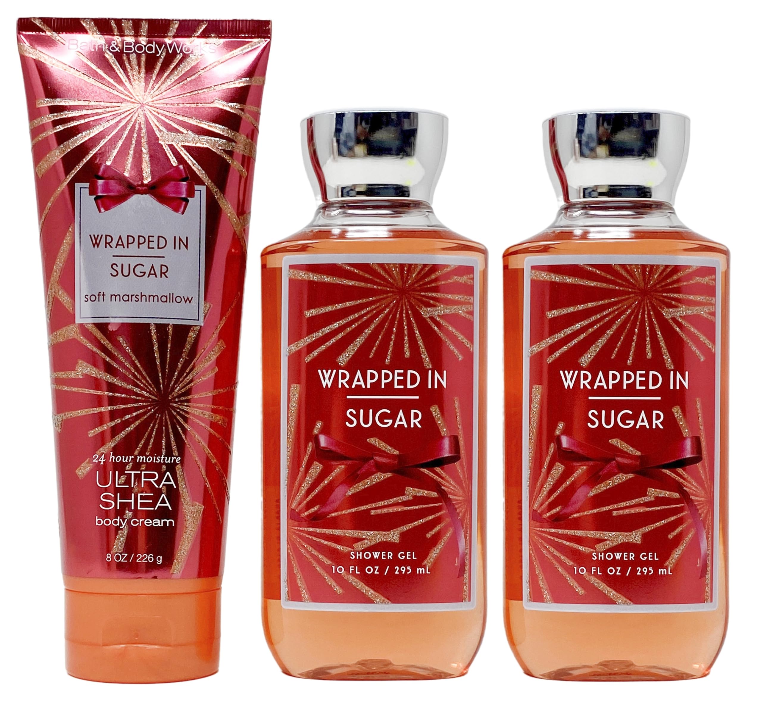 Bath & Body Works Wrapped In Sugar 3-Pack Set - Moisturizing Body Cream & 2 Refreshing Shower Gels for Soft Skin | Perfect for Gifts, Self-Care & Daily Pampering