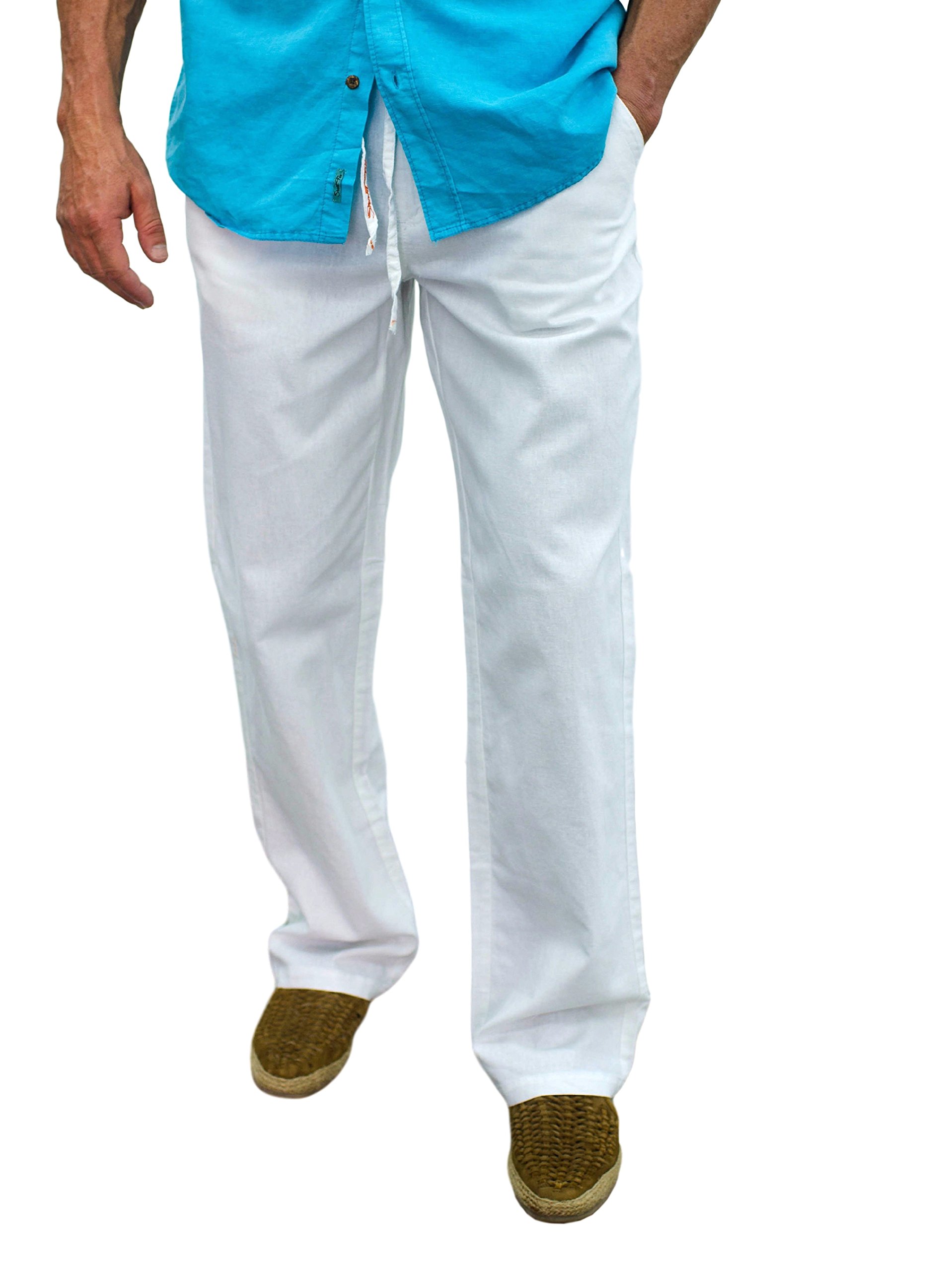 Short Fin Men's Drawstring Linen Pants - Lightweight Breathable Casual Summer Trousers for Beach, Yoga & Lounge Wear
