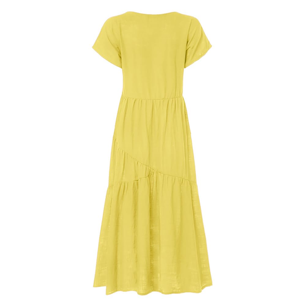 Boho Short Sleeve Maxi Dress for Women - Flowy Ruffled Hem Tiered Beach Sundress - Plus Size Casual Summer Dress for Vacations, Music Festivals & Beach Getaways