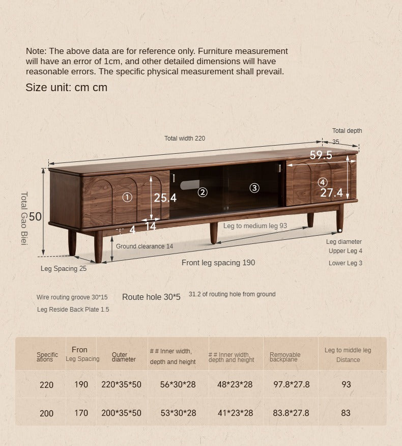 Solid Black Walnut Wood Retro TV Stand with Large Storage | Vintage Entertainment Center for Living Room & Home Theater