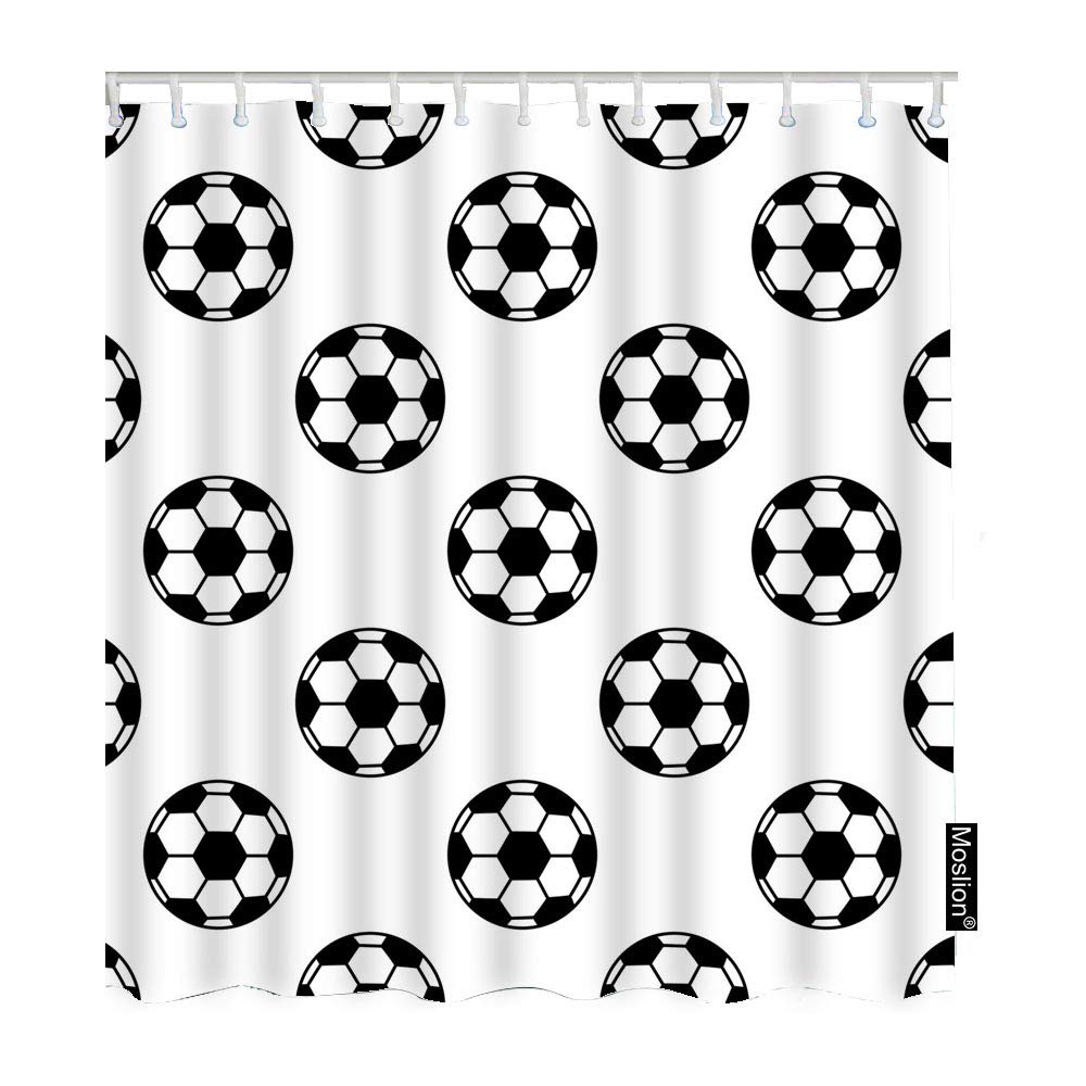 Moslion Soccer Ball Football Shower Curtain - Waterproof Polyester Bathroom Decor (60x72 Inches) - Perfect for Sports Fans, Kids' Rooms & Game Day Party Decorations