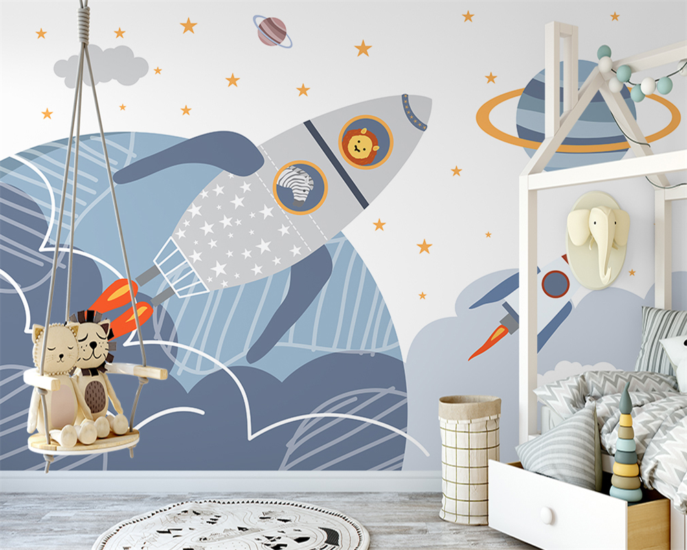 Astronaut Planets Wallpaper - Spaceman Adventure Galaxy Themed Wall Decals for Kids Room, Nursery & Office Decor