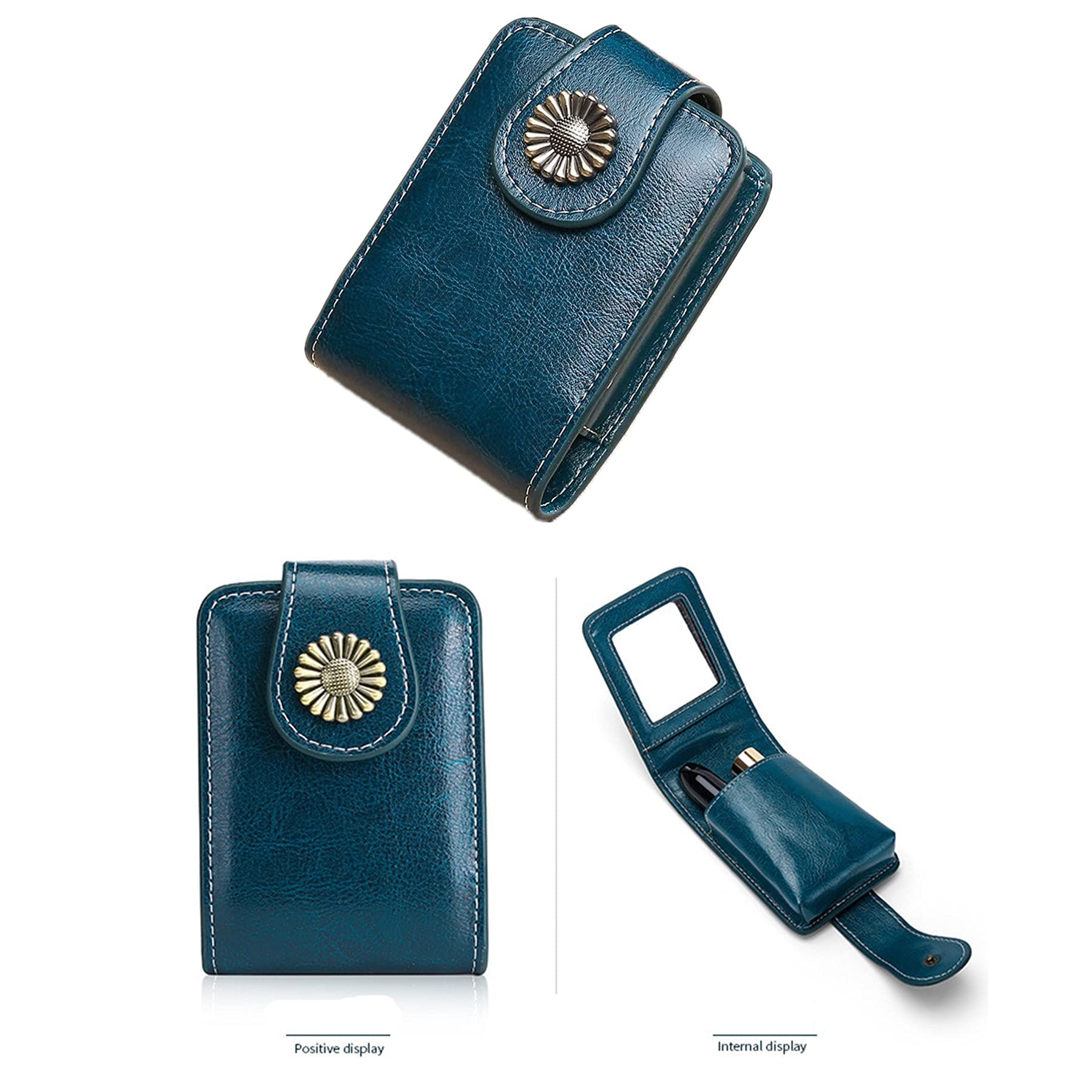 Classic Elegant Lipstick Holder with Mirror - Compact Travel Makeup Case for Purse, Holds 2 Lipsticks or Lip Gloss (Peacock Blue) | Perfect for On-the-Go Touchups & Cosmetic Organization