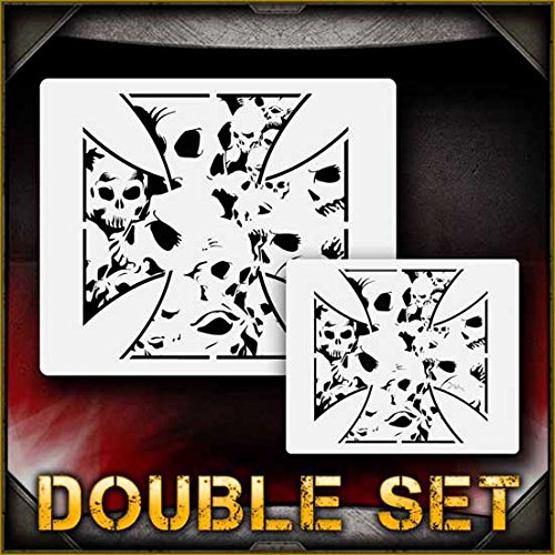 Skull Iron Cross Airbrush Stencil Template - Reusable DIY Craft Stencil for T-Shirts, Motorcycle Helmets, and Art Projects - Perfect for Graffiti, Body Painting, and Custom Designs