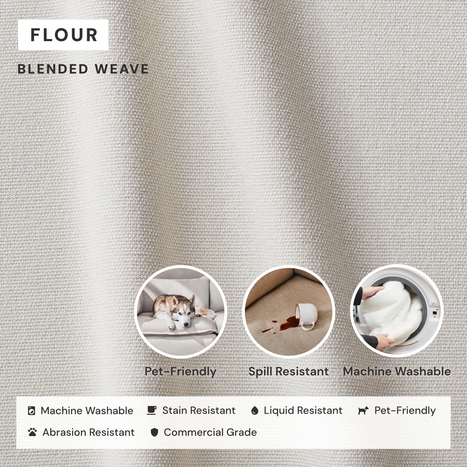 Modular Performance 2-Seater Sectional Sofa in Flour Color | Relaxed Blend Fabric | Perfect for Small Living Rooms & Apartments
