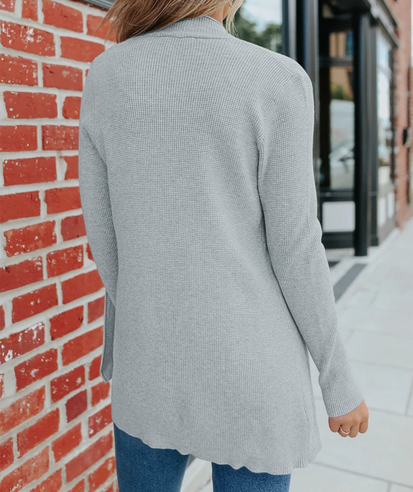 MEROKEETY Women's 2025 Fall Open Front Waffle Knit Cardigan - Long Sleeve Cozy Knit Sweater with Pockets - Perfect for Autumn Layering, Office Wear & Casual Outfits