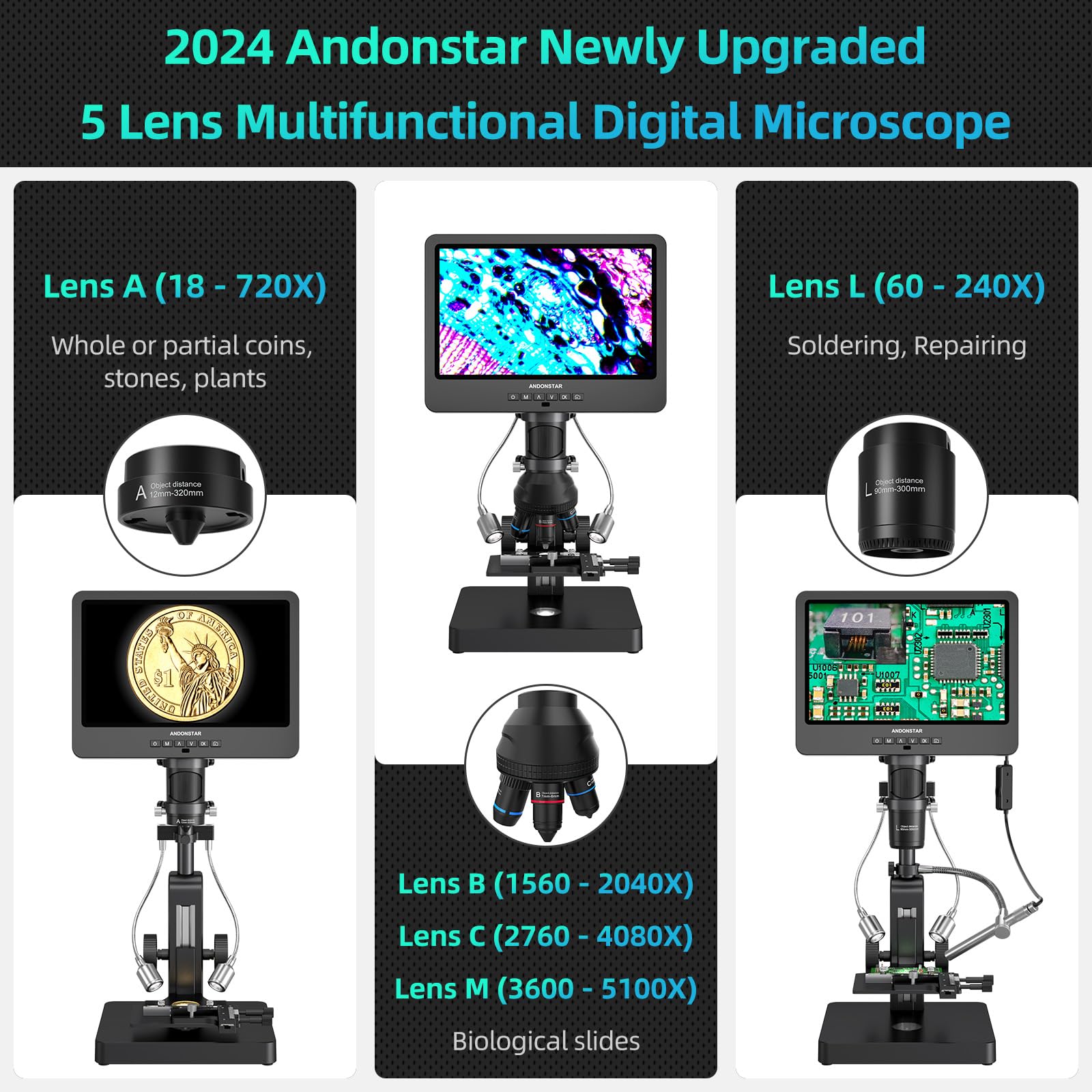 Andonstar AD269S 20X-5000X HDMI Digital Microscope with 10.1