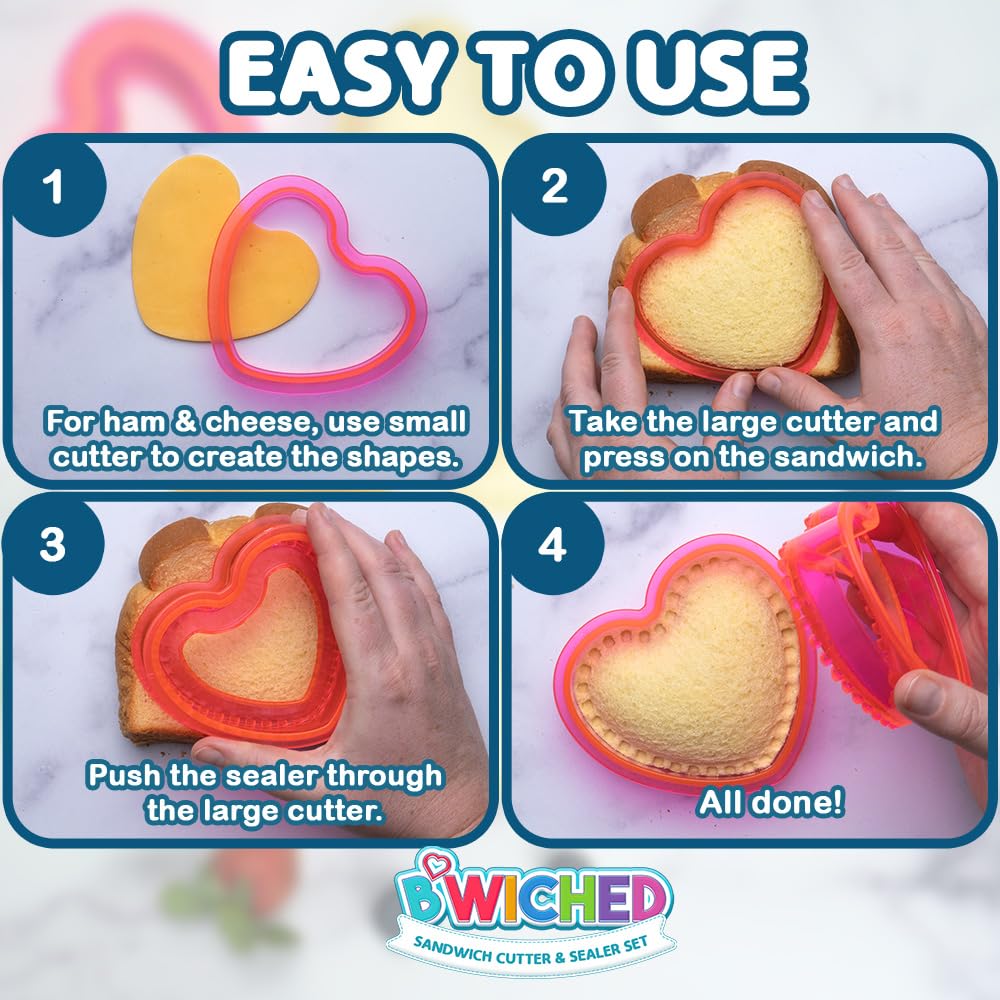 Sandwich Cutter and Sealer - Crustless Sandwich Maker for Kids Lunch Box - Heart, Star & Mouse Shaped Cutters - Perfect for School Lunches, Bento Boxes & Picnics