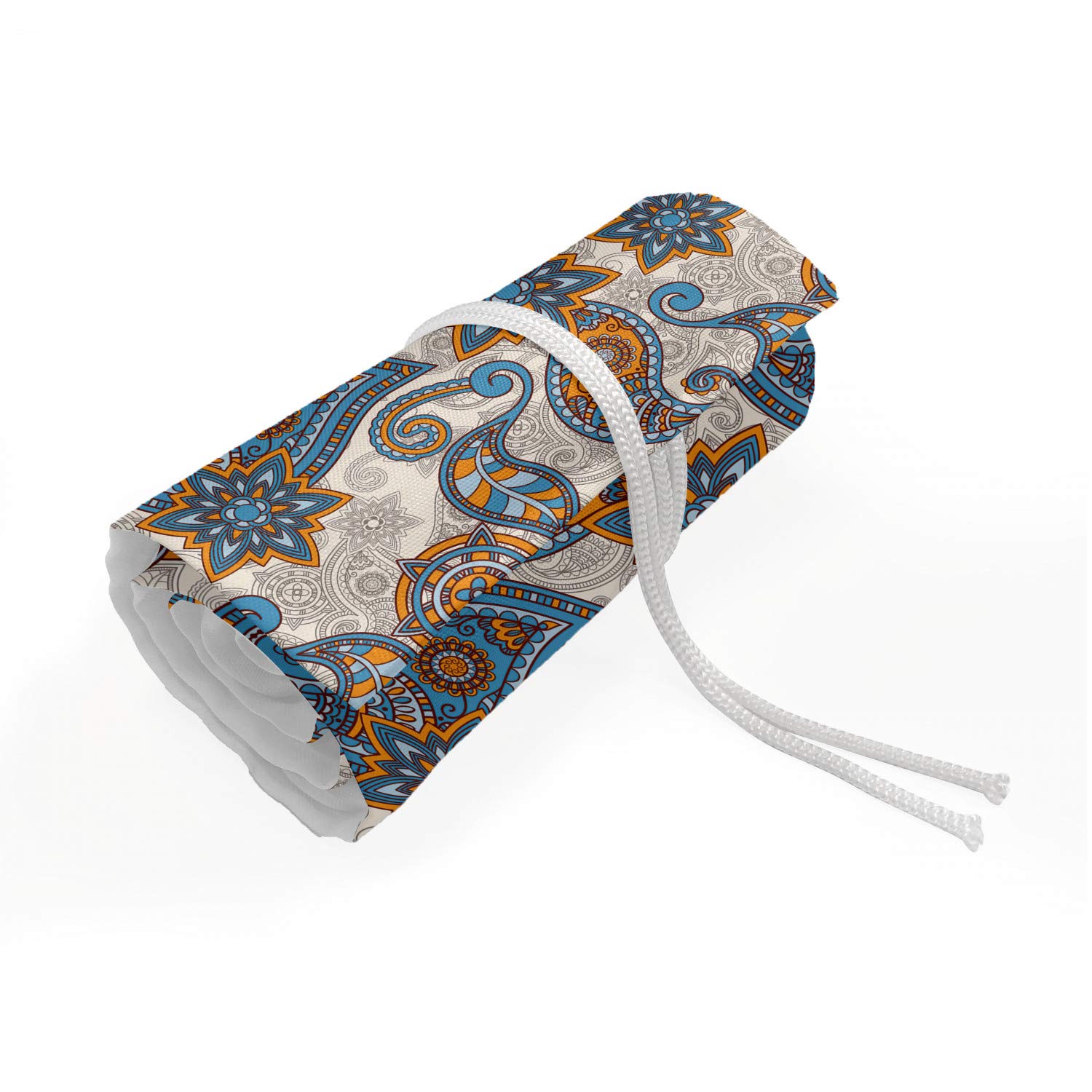 Ambesonne Vintage Roll Up Pencil Holder - 36 Loop Paisley Floral Design Artist Case for Drawing, Painting & Sketching | Portable Storage for Colored Pencils, Markers & Brushes | Perfect for Artists, Students & Office Use
