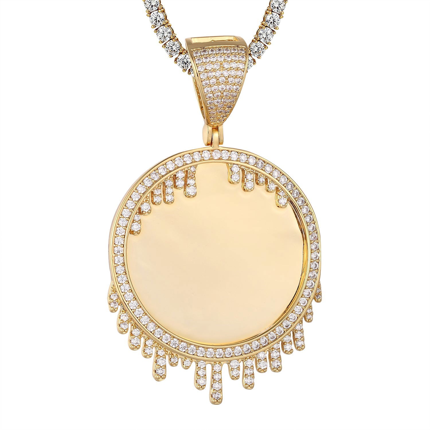 Elegant Gold-Tone Dripping Circle Photo Pendant Necklace - Solitaire Picture Locket for Memories - Perfect for Anniversaries, Gifts & Keepsakes