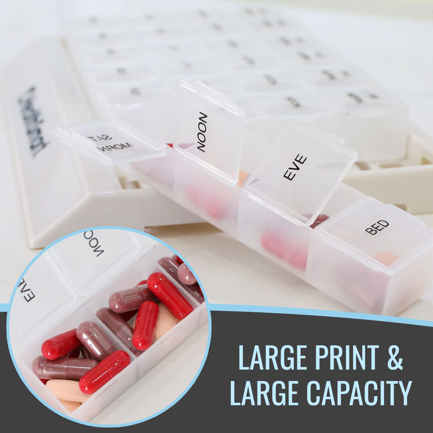 HealthSmart Weekly Pill Organizer - 3 Times Daily Medicine Box for Morning, Noon & Evening - Portable Travel Pill Case with Clear Storage Tray (1-Pack) - Perfect for Home, Office & Travel Medication Management