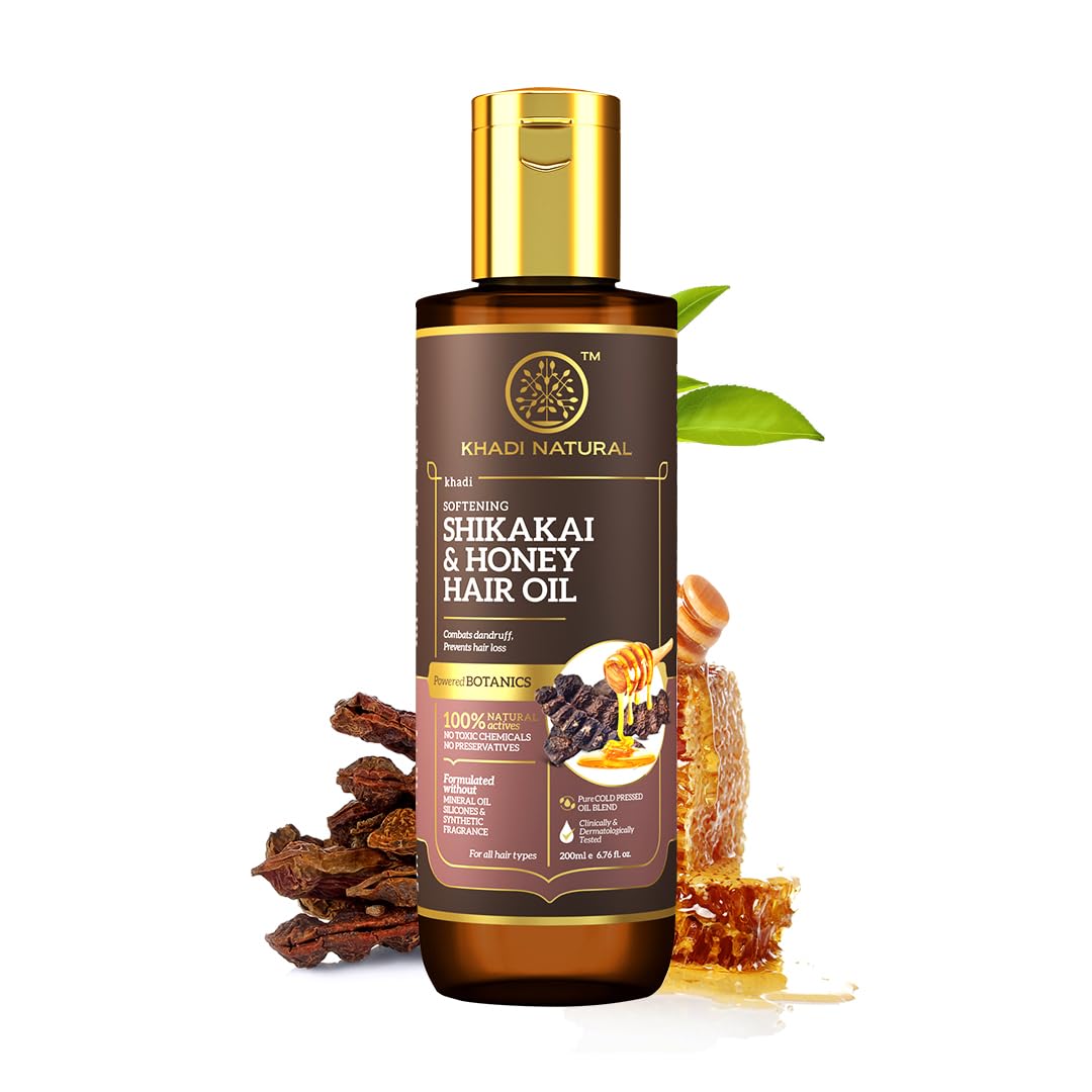 Khadi Natural Shikakai & Honey Hair Oil - 200ml | Ayurvedic Scalp Treatment for Hair Growth & Shine | Deep Nourishment for Dry, Damaged Hair | Perfect for Daily Hair Care & Styling Routine