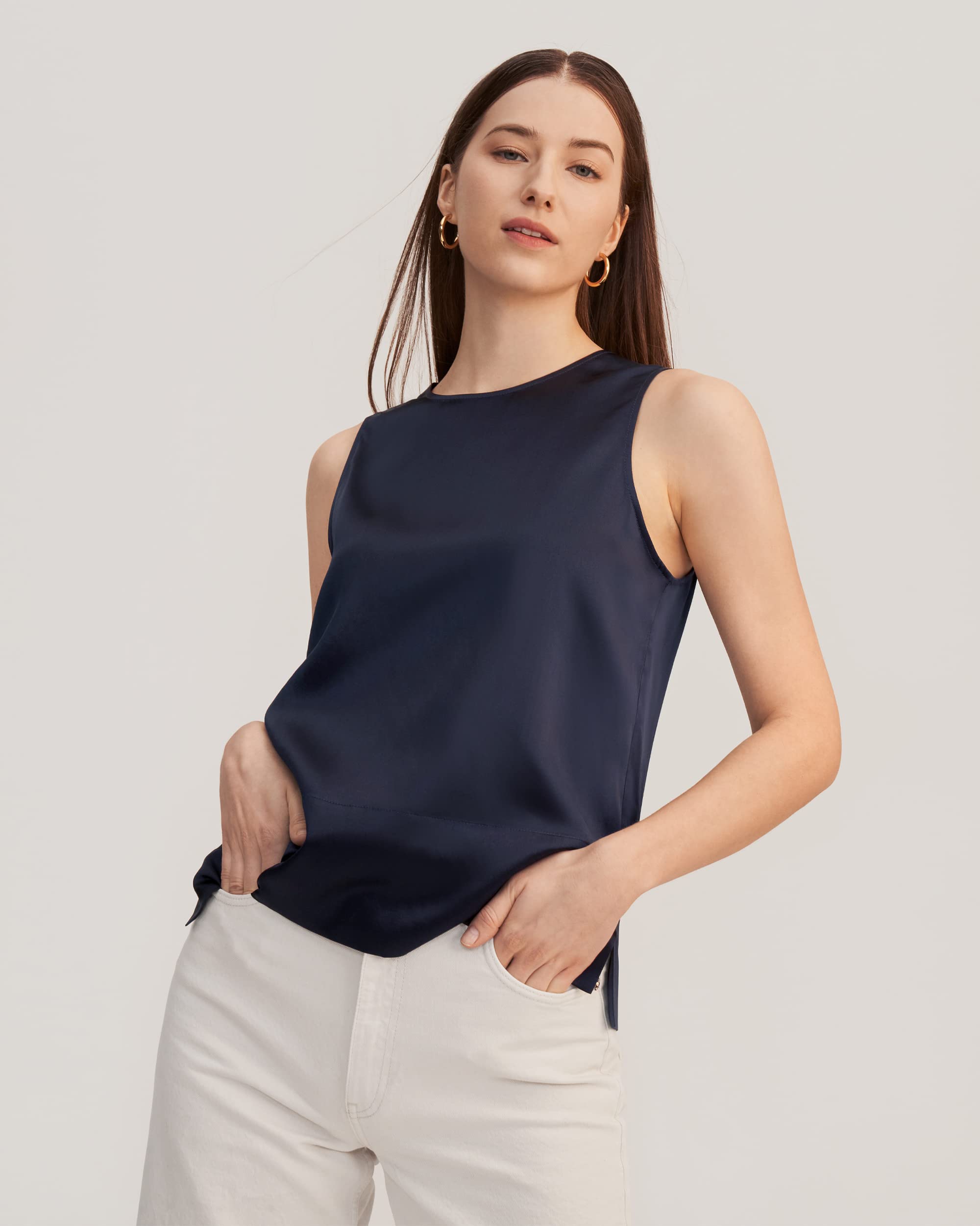 LilySilk 100% Mulberry Silk Blouse for Women - 22 Momme Sleeveless Tank Top with Slit | Elegant & Cool Summer Wear for Office, Date Night & Vacation