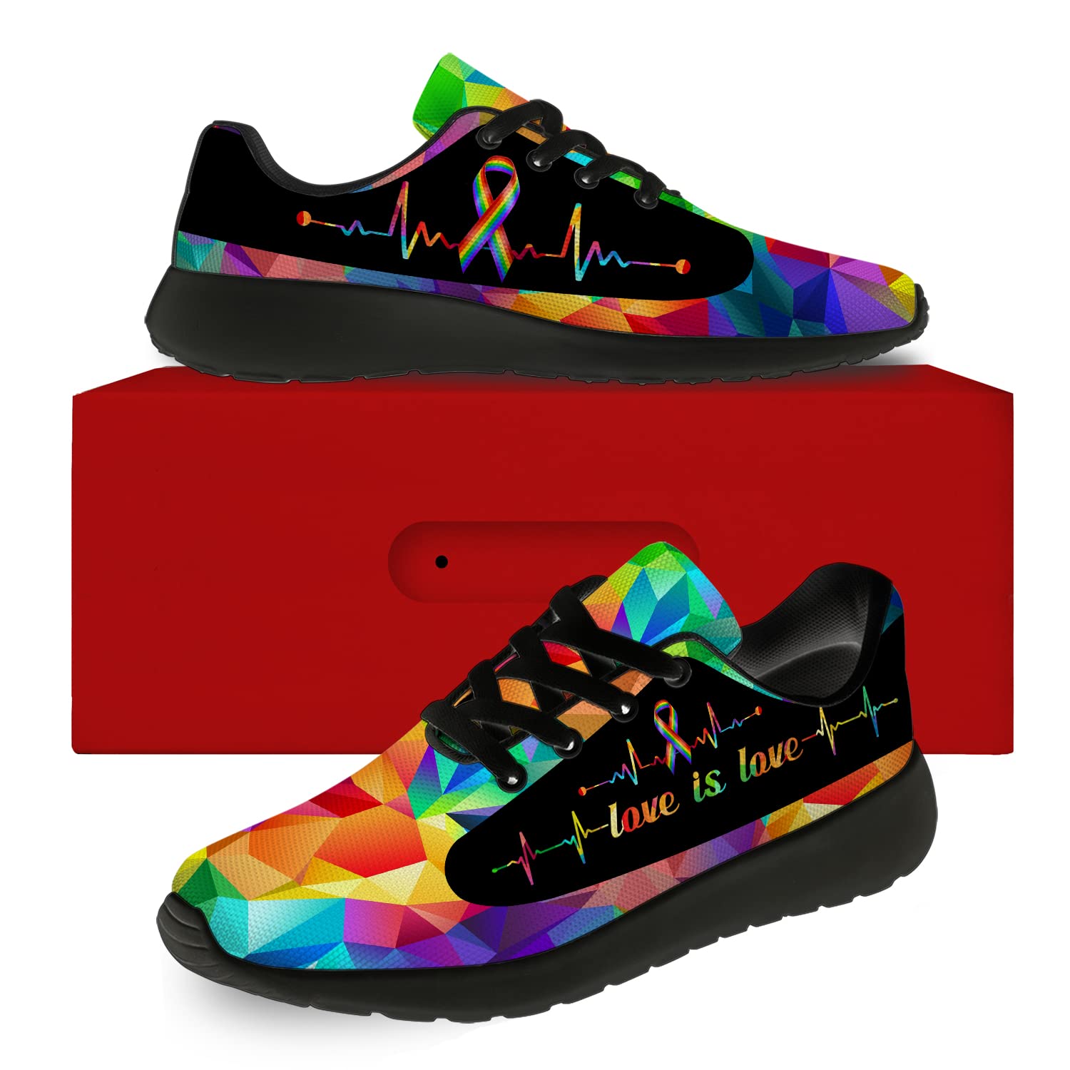 **Unisex Pride Running Shoes - Rainbow Ribbon LGBT Sneakers for Men & Women | Comfortable Walking & Tennis Shoes | Size 10 Men/11.5 Women Black | Perfect for Pride Parades, Workouts & Casual Wear**
