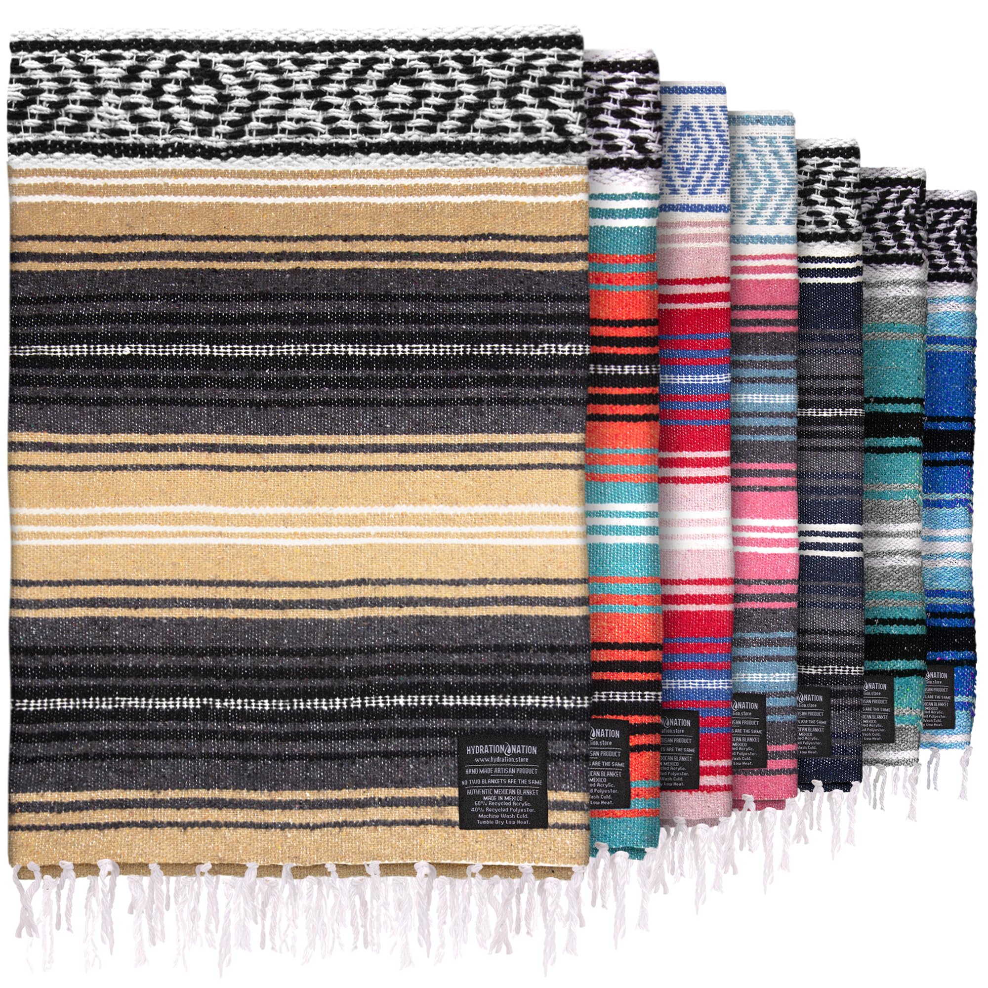 Authentic Large Mexican Serape Blanket - Handwoven Cotton Yoga Blanket 70