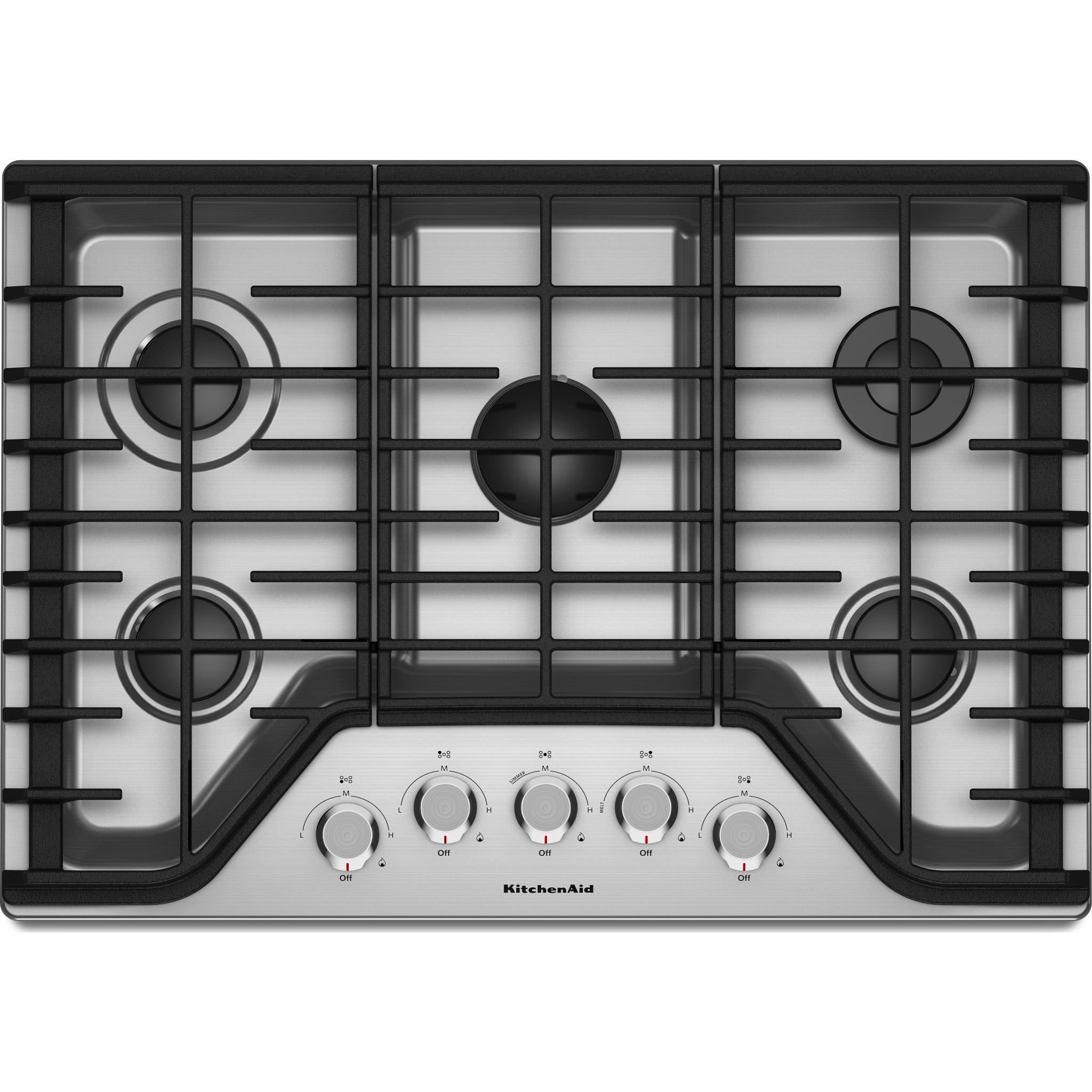 KitchenAid KCGS350ESS 30-Inch 5-Burner Gas Cooktop - Stainless Steel Professional Range for Home Kitchen Cooking, Grilling & Baking