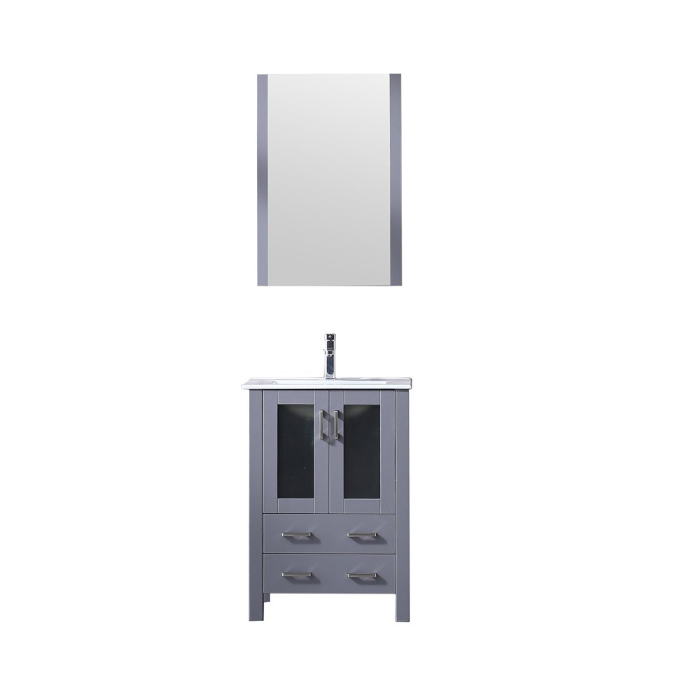 Volez 24 Inch Bathroom Vanity Set with Dark Grey Cabinet, White Ceramic Sink Top & 22 Inch Mirror - Modern Space-Saving Design for Small Bathrooms, Powder Rooms & Apartments