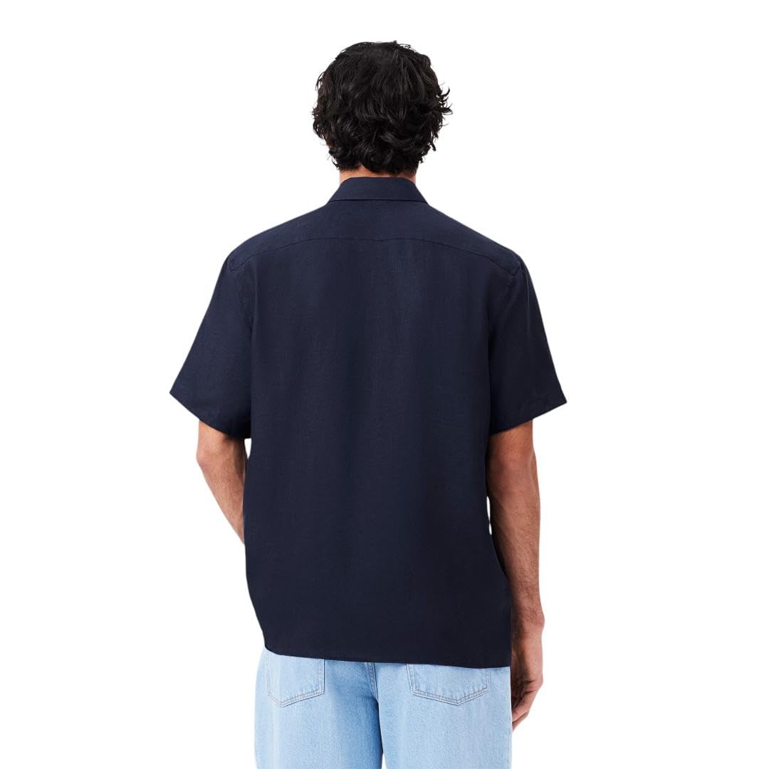 Lacoste Men's Short Sleeve Linen Button Down Shirt | Classic Regular Fit with Front Pocket | Casual Summer Wear, Office & Vacation Outfits