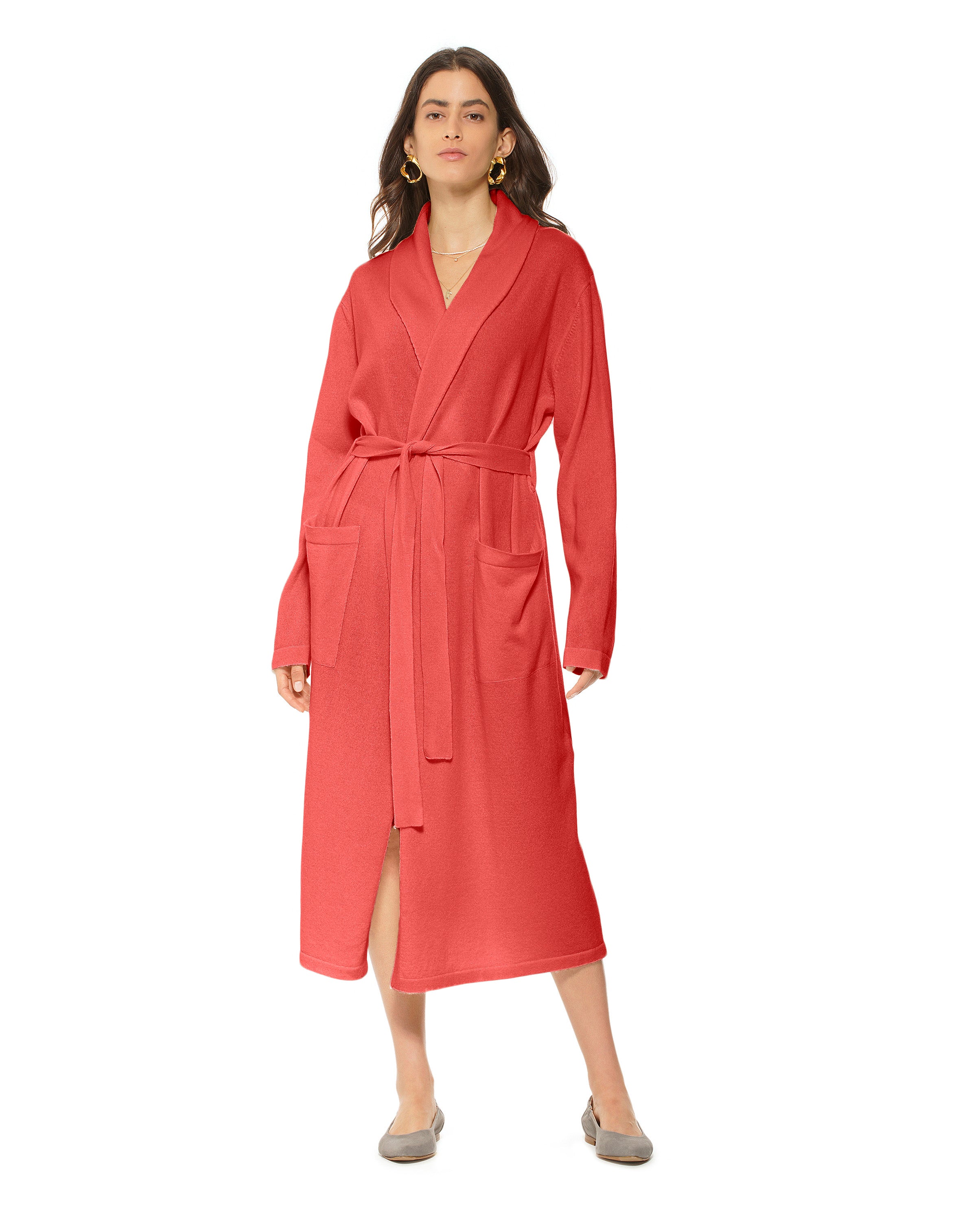 Luxury Women's Pure Cashmere Knit Robe - Soft Red Cashmere Bathrobe for Spa, Lounge & Winter Warmth - Premium 100% Cashmere Housecoat for Relaxation & Comfort