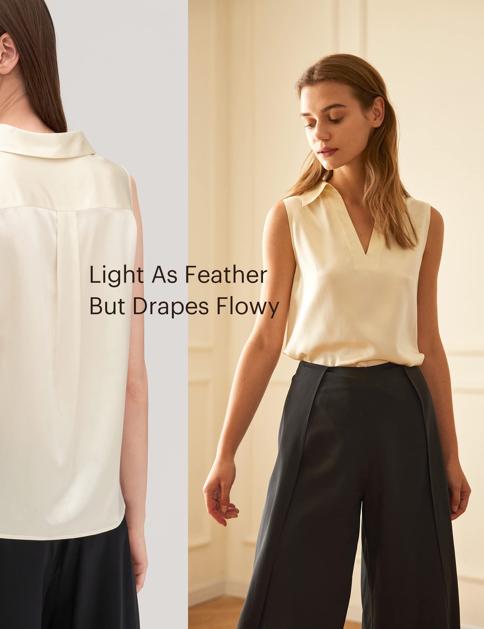LilySilk 100% Pure Mulberry Silk Blouse for Women - Sleeveless V-Neck Silk Shirt | Elegant Summer Tops for Office, Date Night & Special Occasions