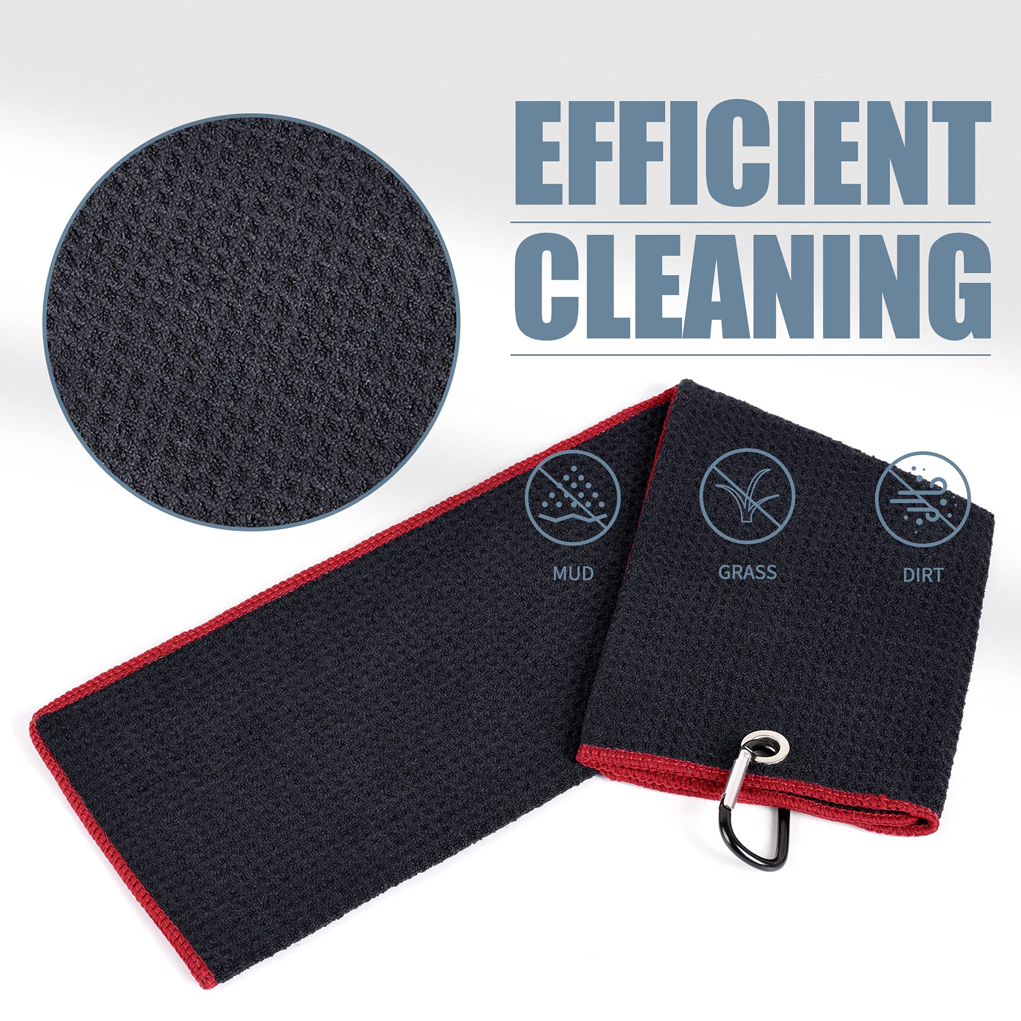 Premium Microfiber Waffle Pattern Golf Towel with Club Cleaning Kit | Tri-Fold Design, Retractable Brush & Groove Cleaner | Perfect for Golf Course, Driving Range & Club Maintenance