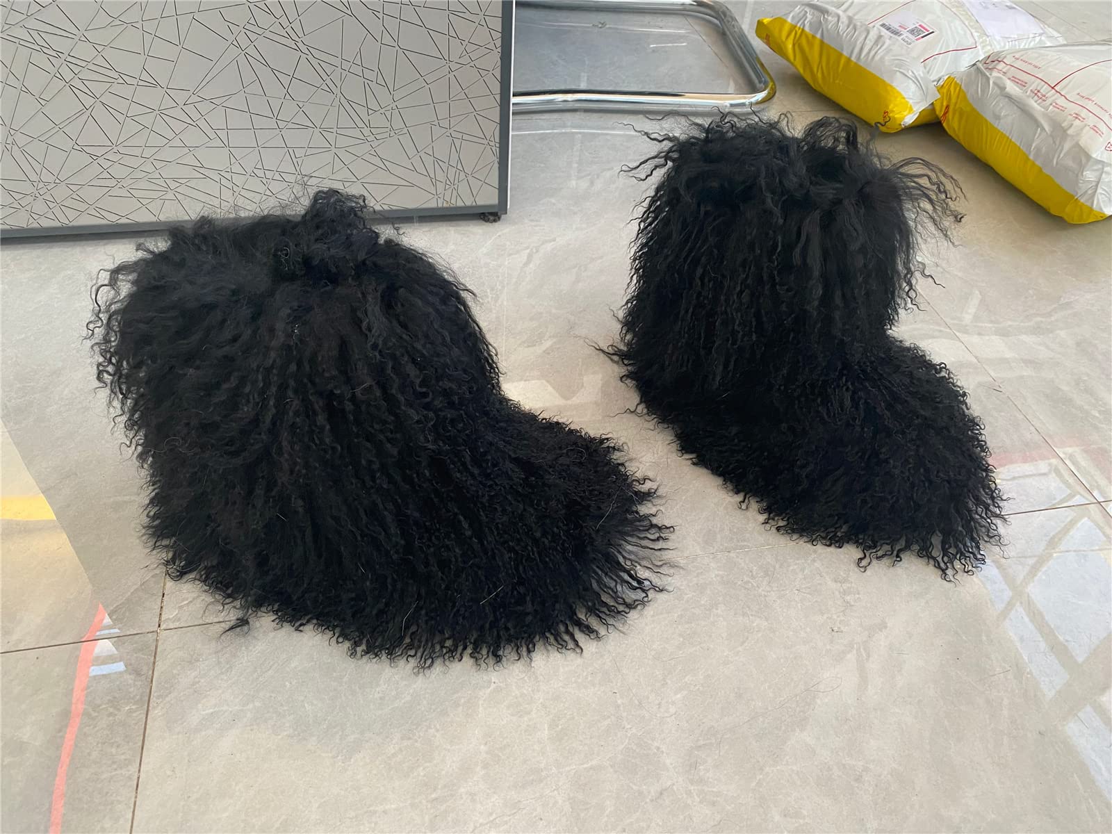 MSD-1 Women's Genuine Mongolian Sheepskin Fur Boots - Long Curly Hair Winter Snow Boots for Ladies & Girls | Waterproof Outdoor Ski Booties with Shearling Lining | Cozy Christmas Gift for Her (Size 7, Black) | Perfect for Cold Weather, Snow Activities & Fashion Winter Outfits