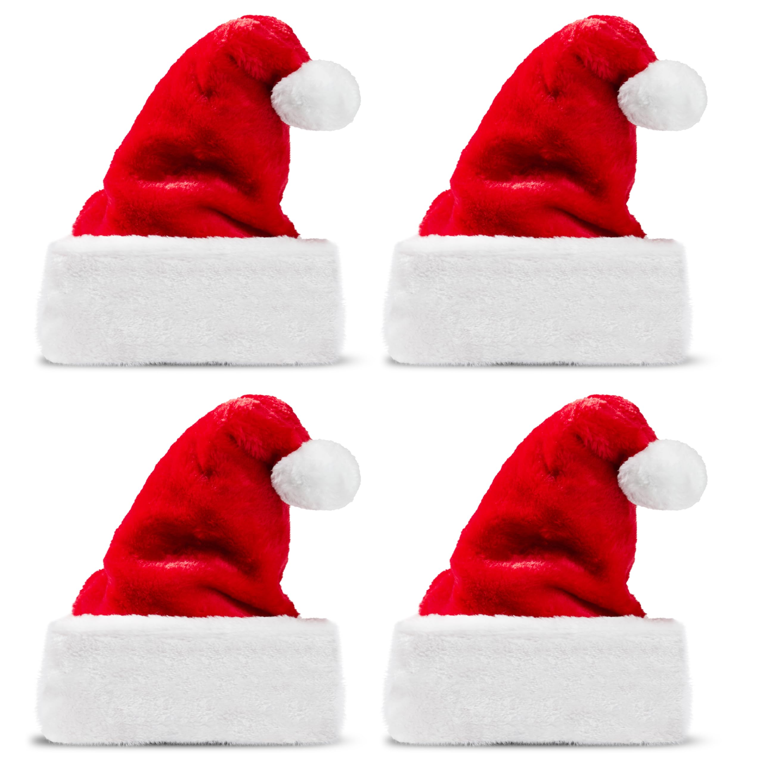 JOYIN 4 Pack Christmas Santa Hats - Soft Red Velvet Santa Claus Hats for Holiday Parties, Xmas Gifts & Festive Decorations - Perfect for Family Gatherings, Christmas Photos & Office Celebrations (Adults & Kids)