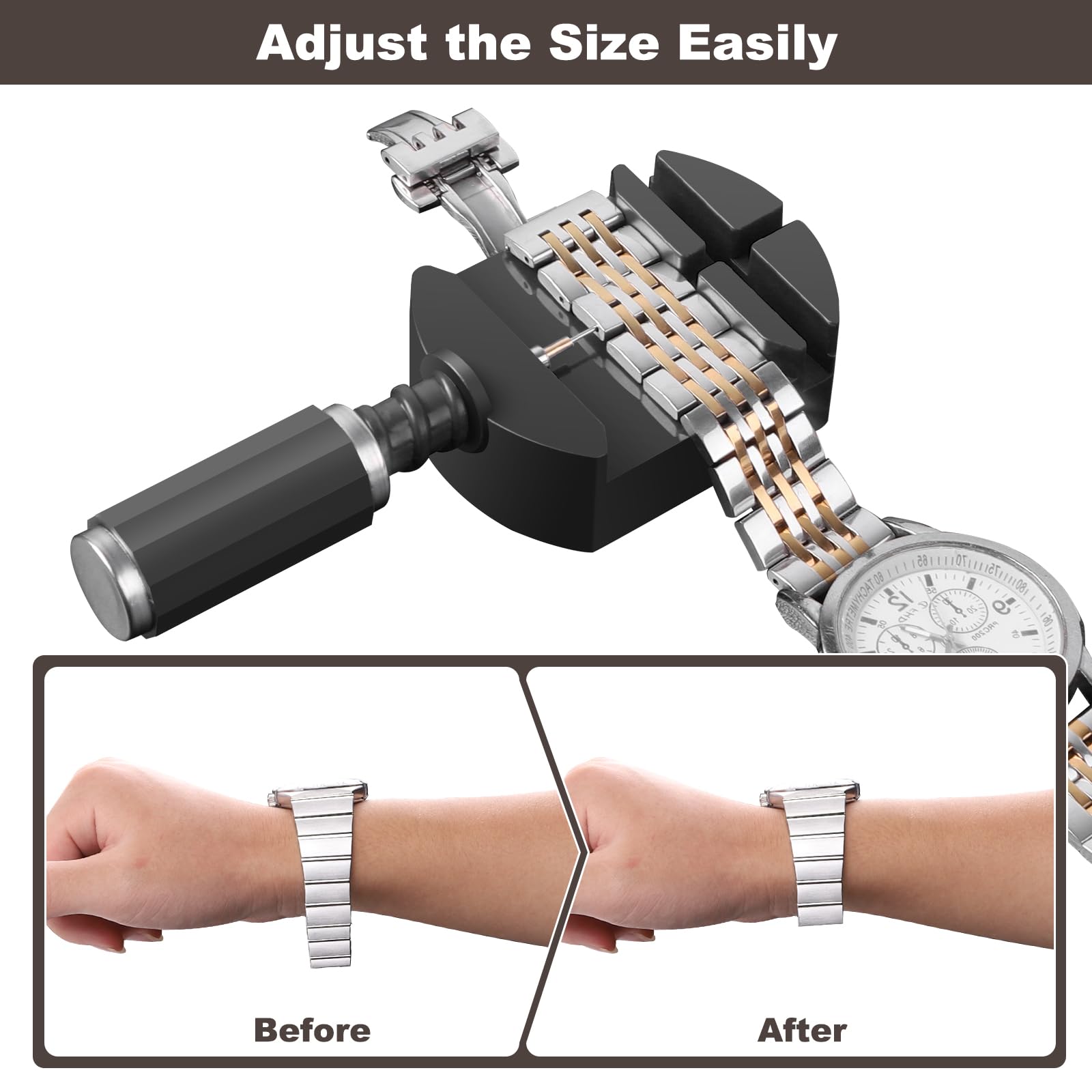 **Professional Watch Link Removal & Adjustment Tool Kit - Watch Band Sizing, Pin Strap Removal, Bracelet Resizing with Pin Punch & Hammer - Perfect for DIY Watch Repair & Maintenance**    *(Ideal for Watch Enthusiasts, Jewelers & DIY Repair at Home or Workshop)*