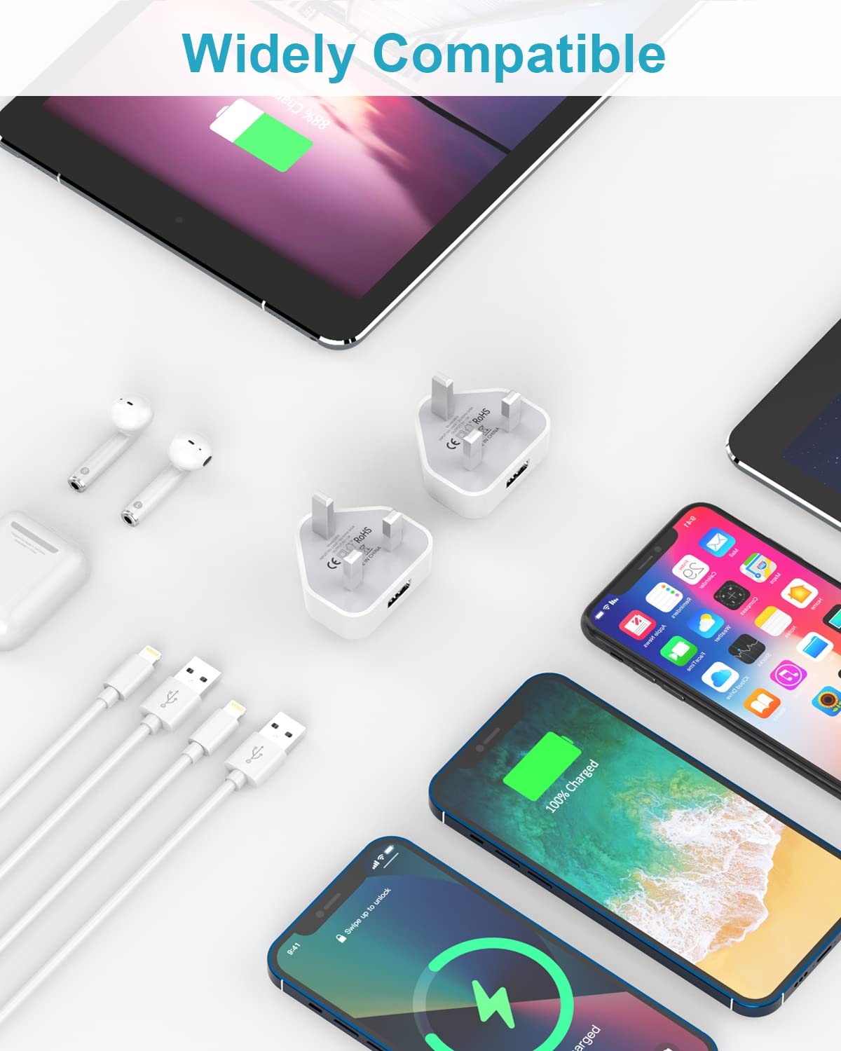 Apple MFi Certified iPhone Charger Plug & Lightning Cable 2-Pack (2M) - Fast Charging Adapter for iPhone 14/13/12/11 Pro Max/SE/XS/XR/X/8/7/6S/6 - Perfect for Home, Office & Travel Use