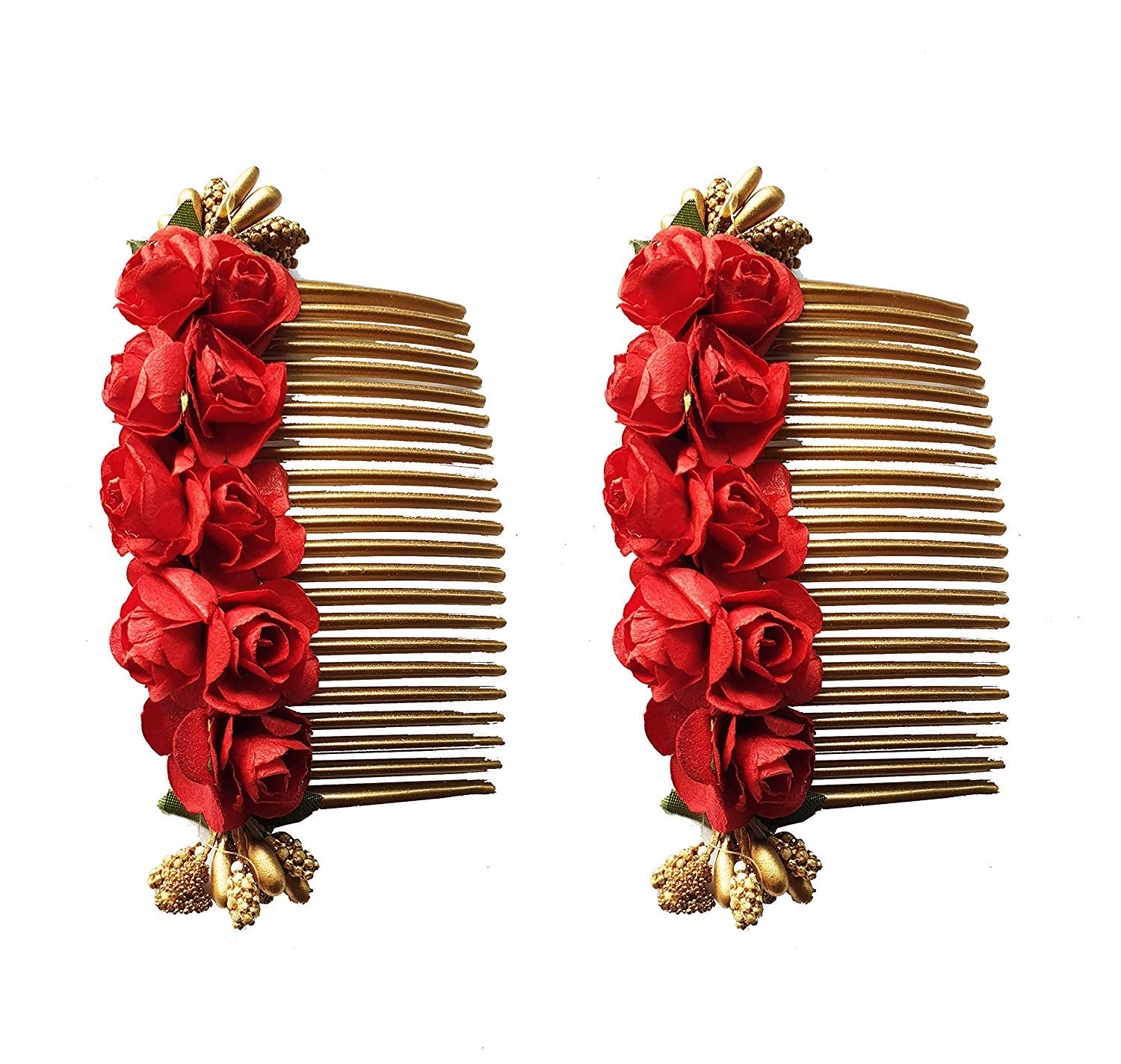 Red Paper Flower Hair Clips - 2 Pack Vintage Bun Styling Hair Accessories for Women | Perfect for Weddings, Parties & Boho Hairstyles