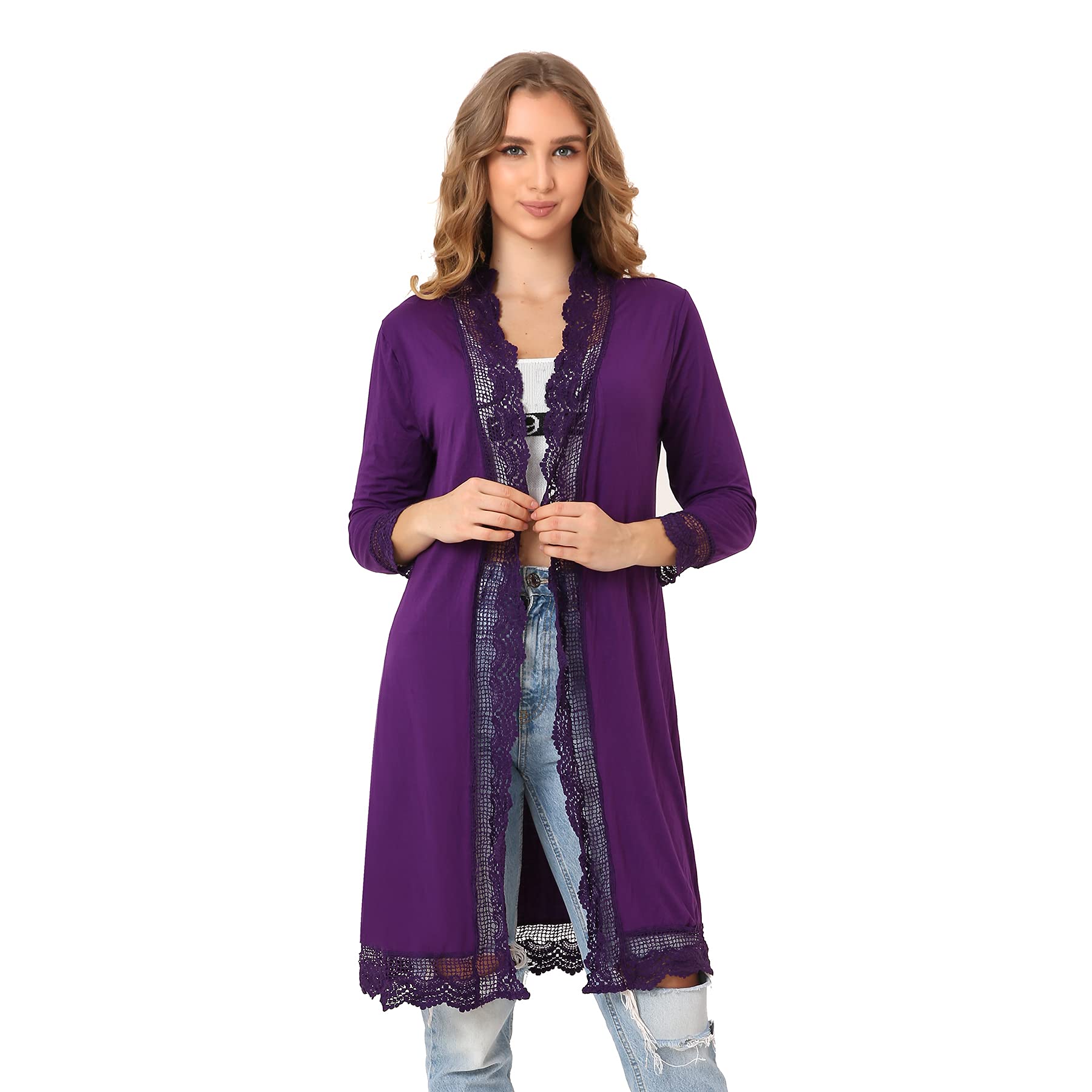 Lightweight Kimono Cardigan for Women - 3/4 Sleeve Summer Beach Cover Up - Boho Chic Loose Open Front Duster - Perfect for Beach, Pool, Vacation & Casual Outings