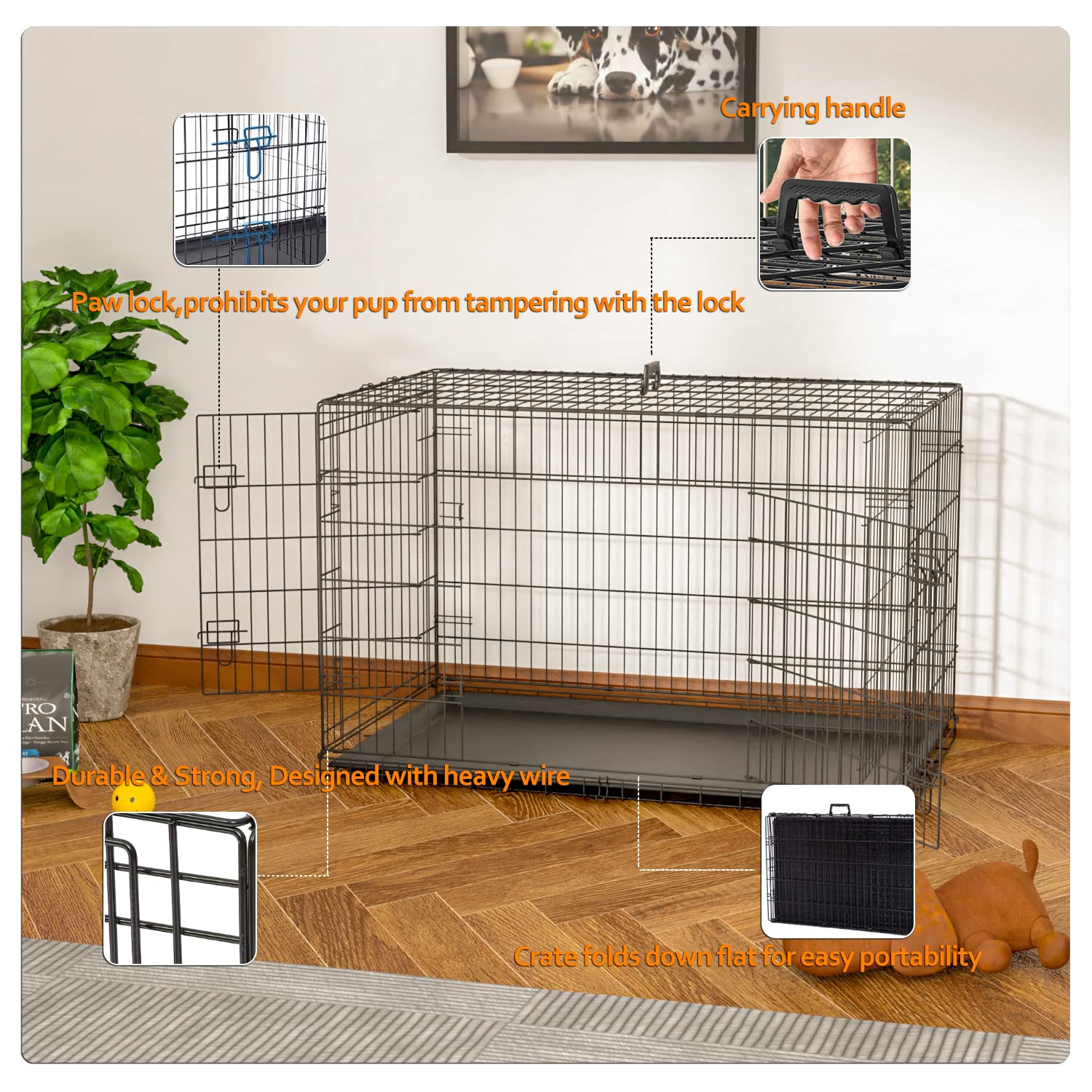 36 Inch Large Dog Crate - Heavy Duty Metal Wire Kennel for Small Medium & Large Dogs | Indoor Outdoor Portable Pet Cage with Removable Tray, Double Door & Divider | Perfect for Travel, Training & Home Use