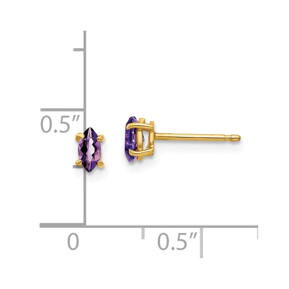 14K Yellow Gold Marquise Amethyst Stud Earrings for Women - Dainty Fine Jewelry Gift for Her (5x2.5mm) - Perfect for Valentine's Day, Anniversary & Birthday Presents