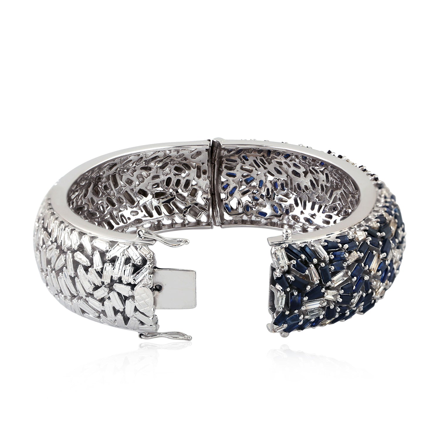 Blue Sapphire Baguette Cut Diamond Bracelet in 18K White Gold & 925 Sterling Silver - Elegant Jewelry for Weddings, Anniversaries & Special Occasions
