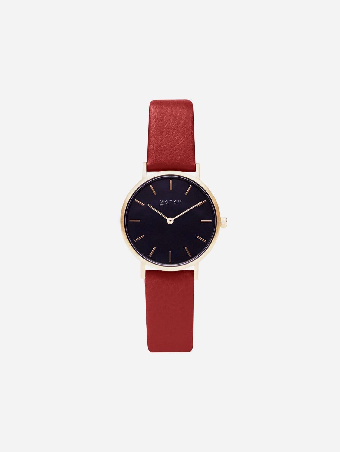 Elegant Petite Women's Watch with Gold & Black Dial & Ruby Red Vegan Leather Strap - Perfect for Office, Date Night & Special Occasions