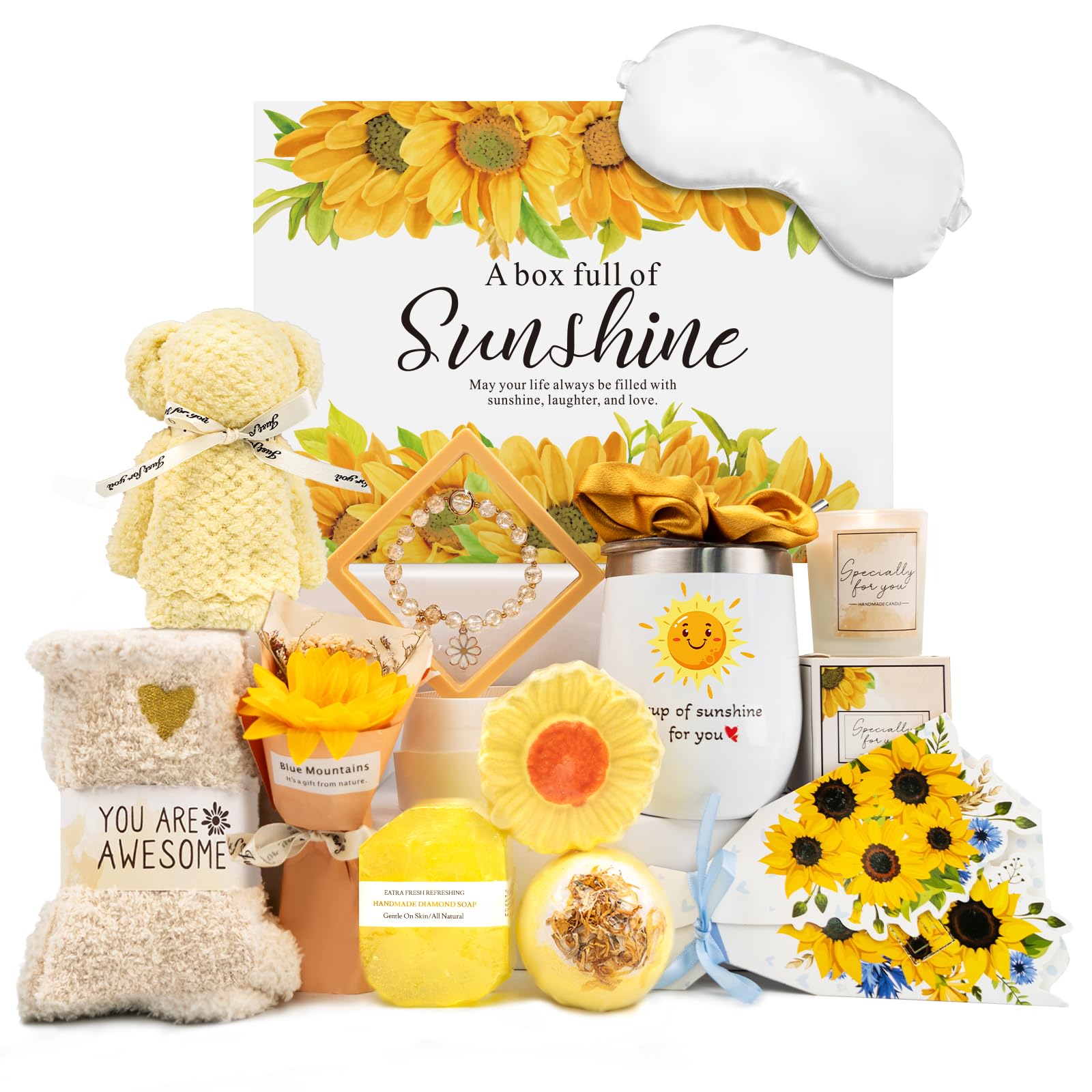 Sunflower Self-Care Gift Basket for Women - Relaxing Spa Package with Unique Birthday, Get Well, Valentine's & Mother's Day Presents for Her, Sister, Mom & Best Friends - Perfect for Home Relaxation, Stress Relief & Thoughtful Surprises