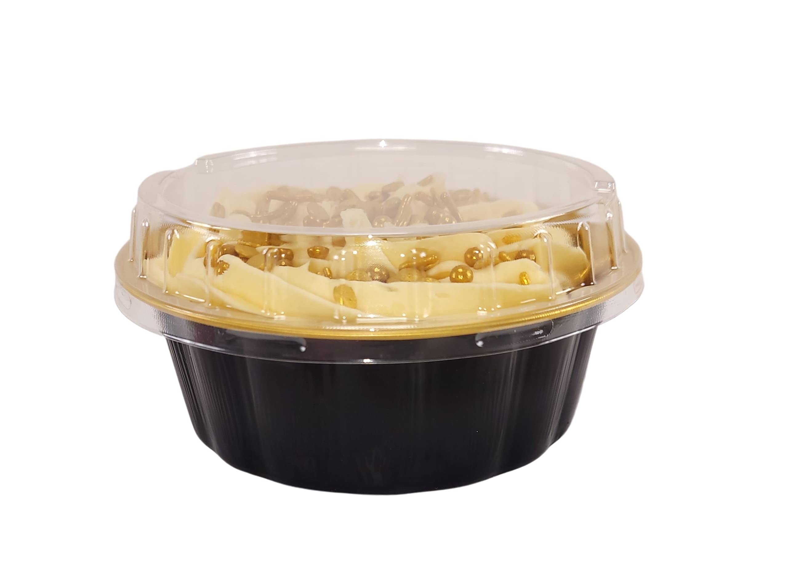 KitchenDance 8oz Disposable Aluminum Foil Dessert Cups with Lids - Round Baking Tart Pans for Cakes, Pies & Pastries - 1000-Pack Black & Gold Ramekins - Ideal for Baking, Food Storage & Party Catering