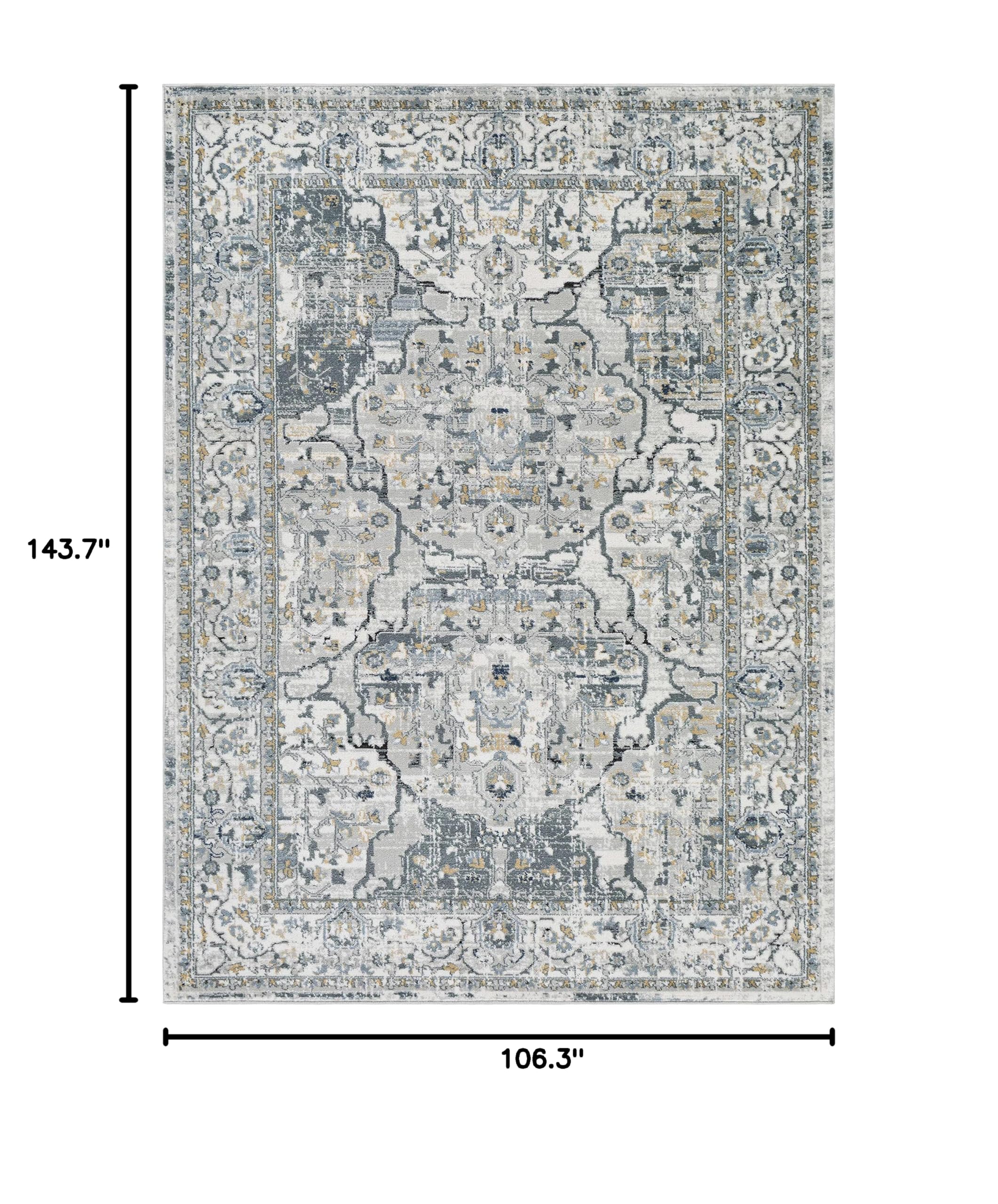 Premium Hauteloom Parcoal Traditional Area Rug - 9' x 12' - Soft Beige, Black & Blue - Perfect for Living Room & Bedroom Decor - Adds Elegance & Comfort to Your Home