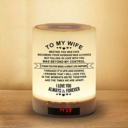 Personalized Engraved Touch Table Lamp with Bluetooth Speaker - Perfect Bedside Night Light & Romantic Gift for Wife, Anniversary, Mother's Day - Ideal for Bedroom, Nursery, Office (A-for-Wife)